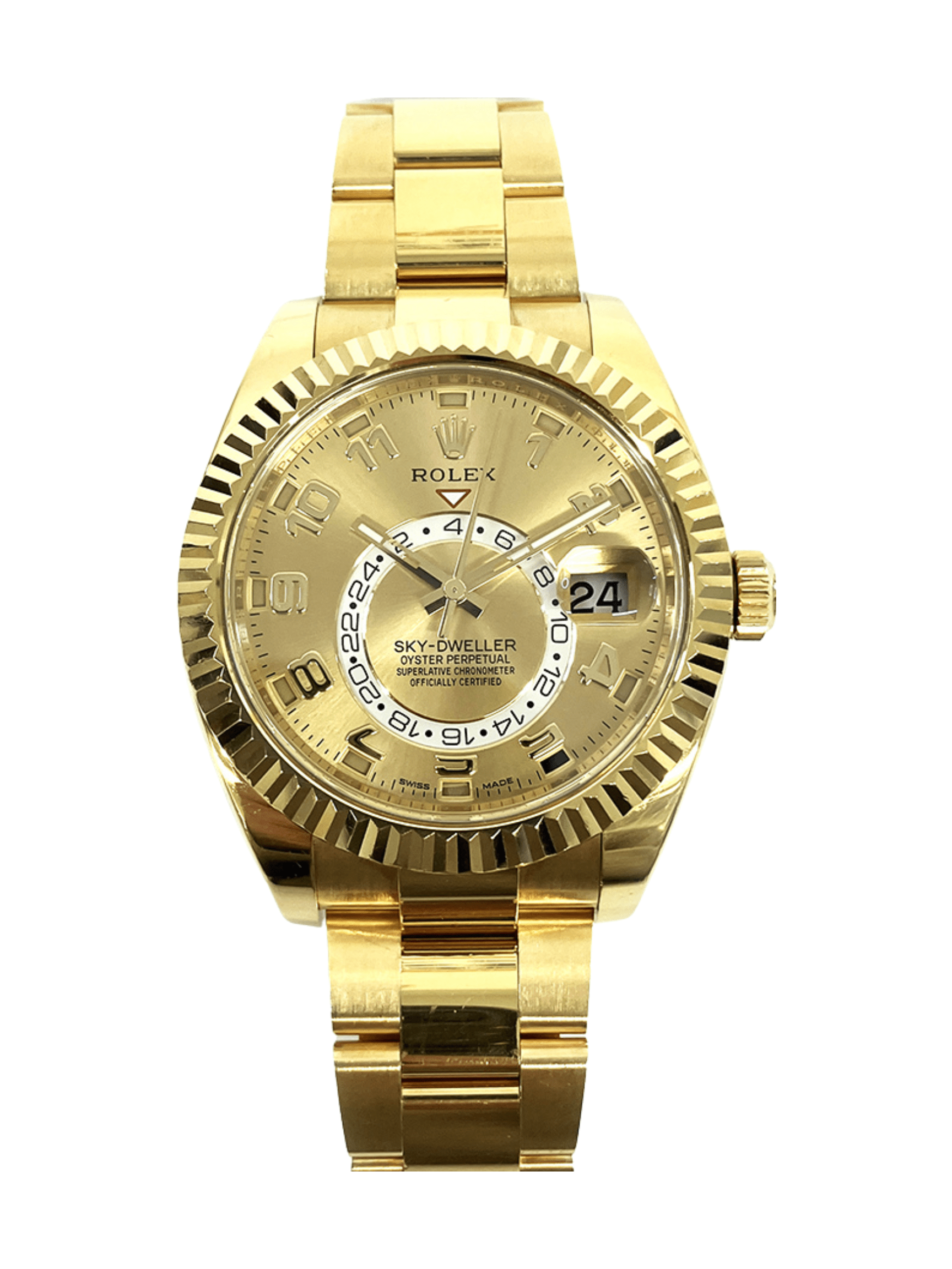 Rolex Sky-Dweller Yellow Gold Champagne Arabic Dial 326938 Bracelet