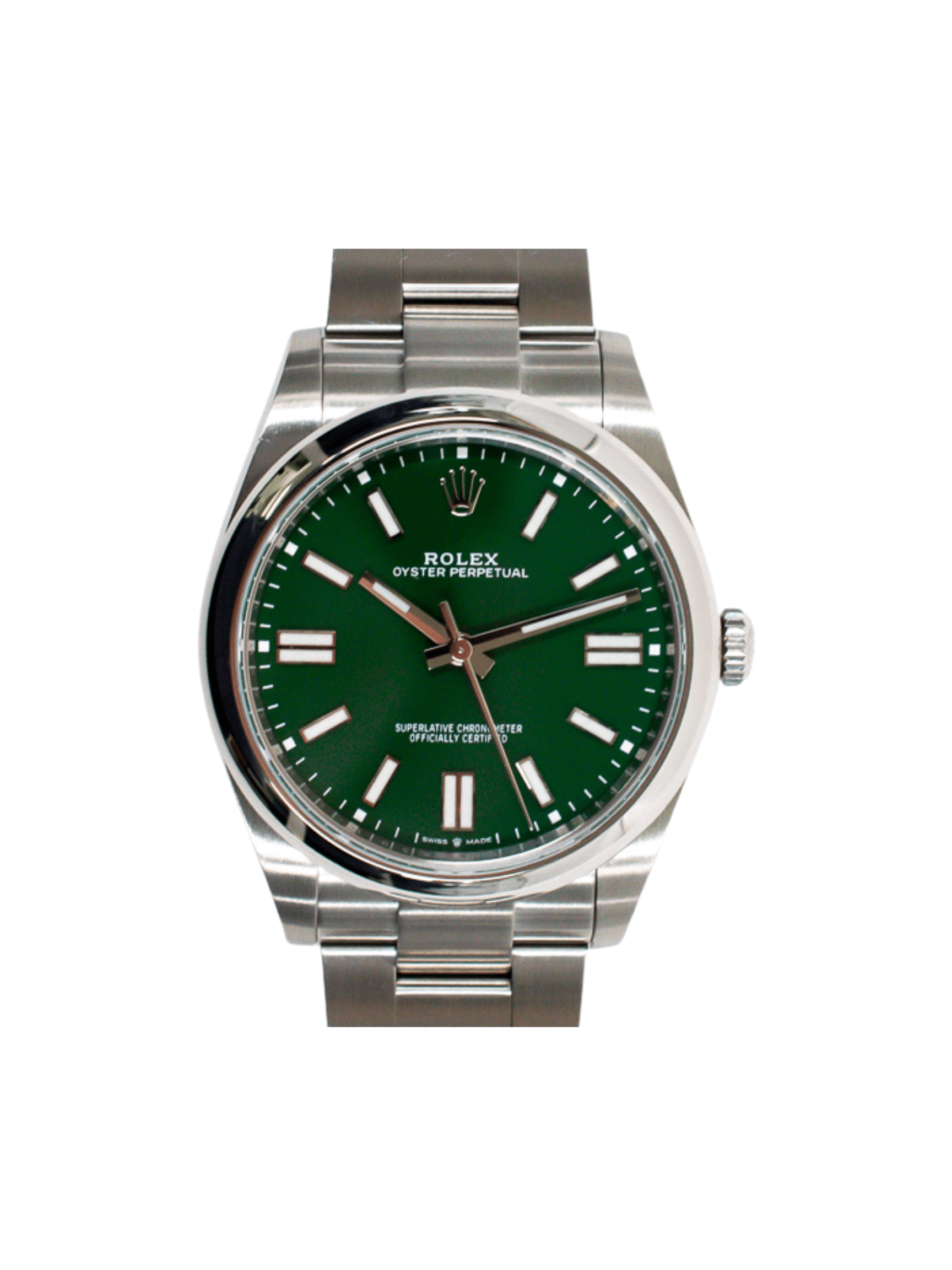 Rolex Oyster Perpetual 41 Stainless Steel Green Stick Dial 124300