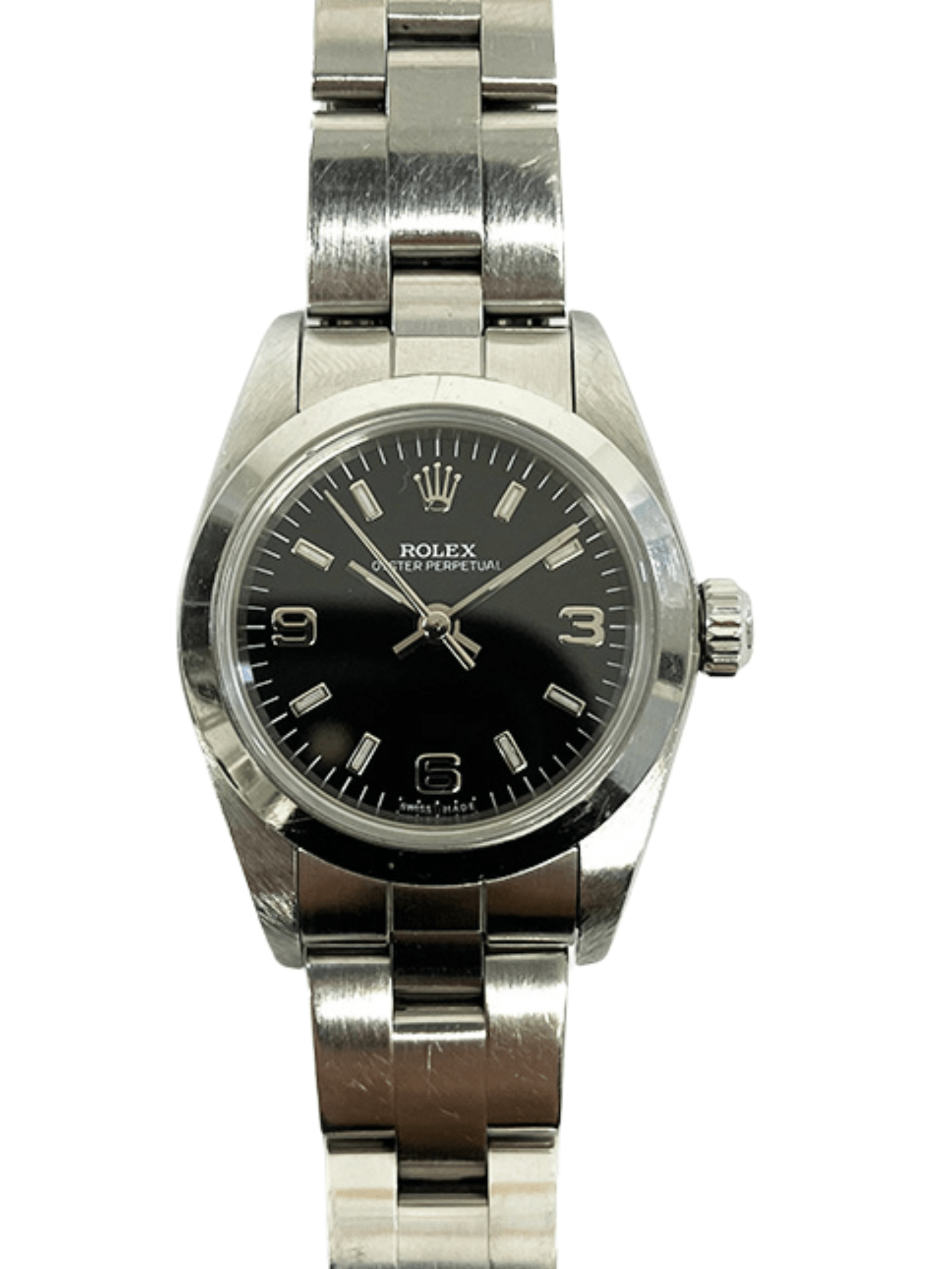 Rolex Oyster Perpetual Lady Steel Black Arabic Dial 76080 Bracelet