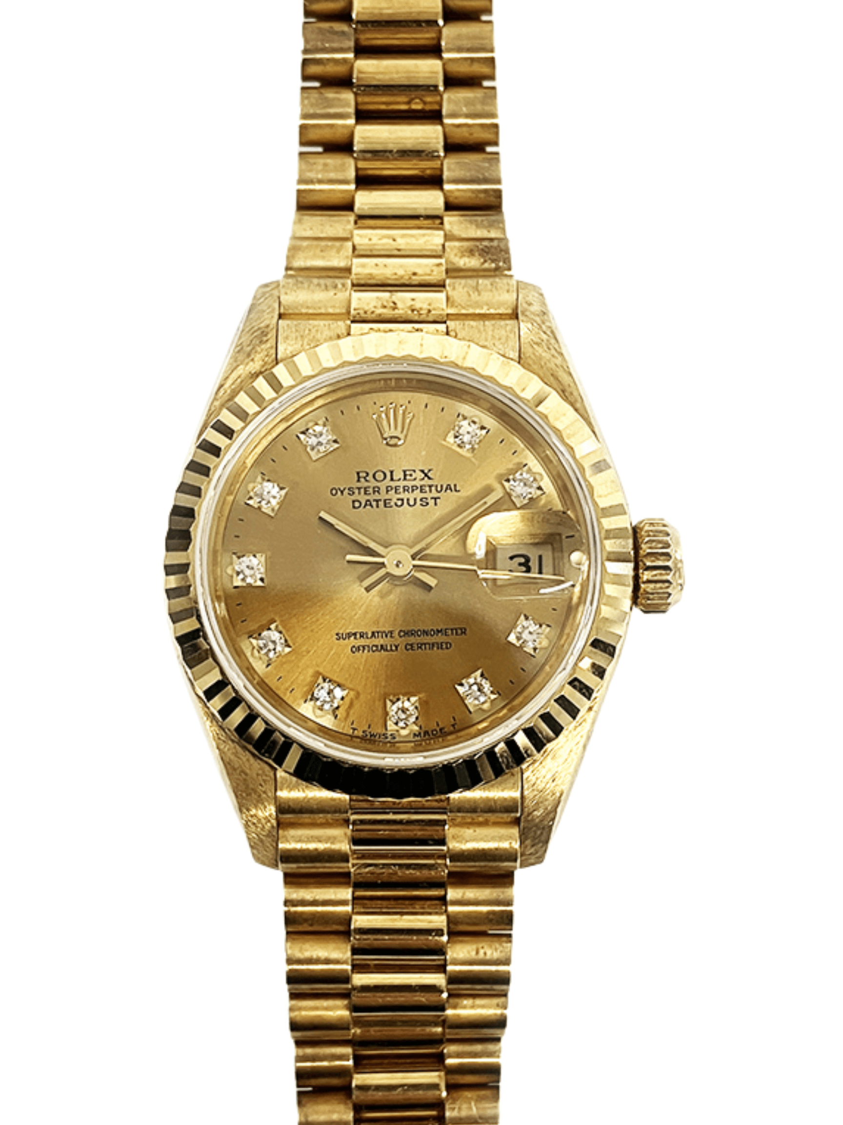 Rolex Lady-Datejust Yellow Gold Champagne Diamond Dial 69178 Bracelet