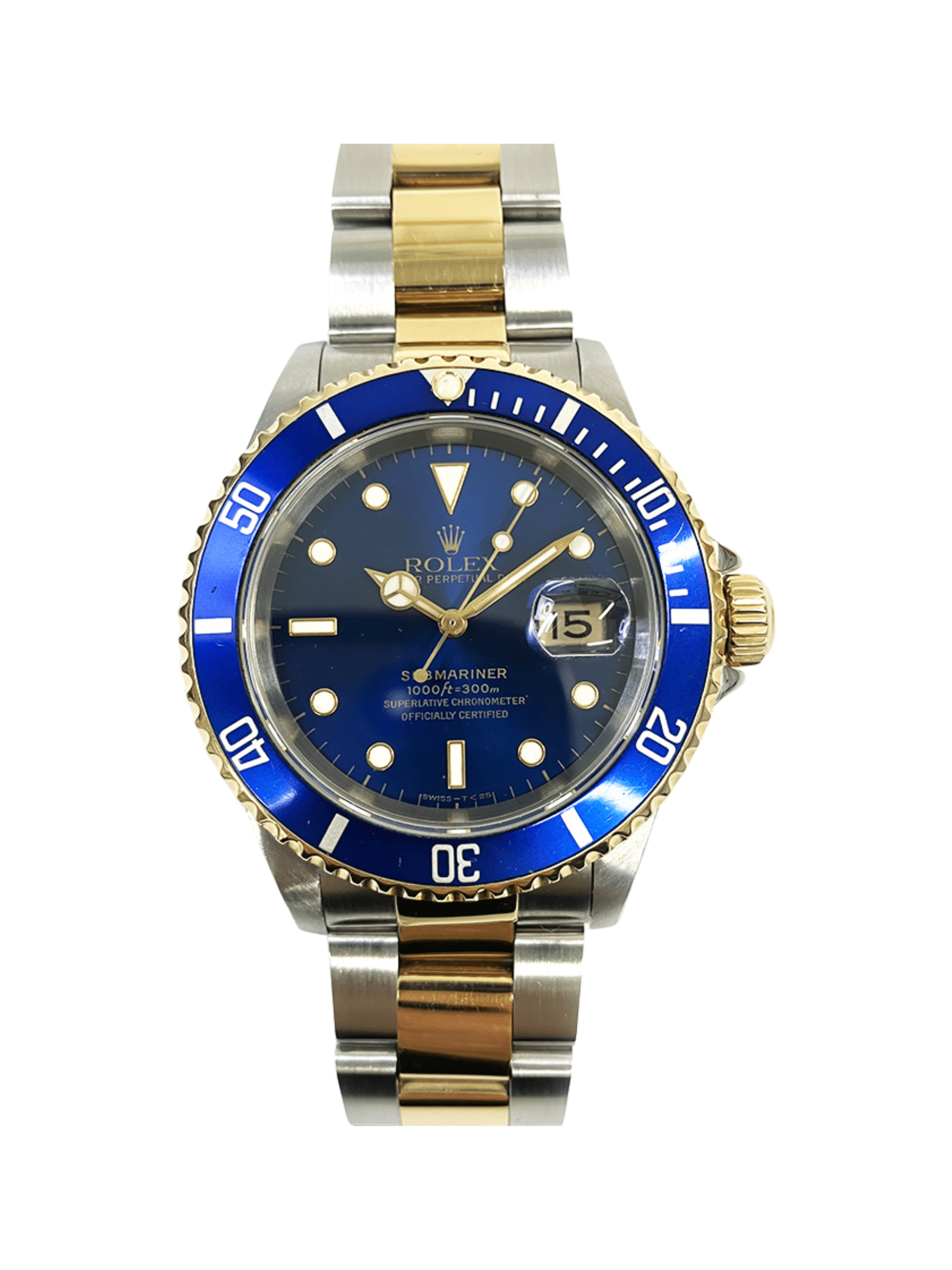 Rolex Submariner Date Stainless Steel Gold Blue Dial 16613 Bracelet
