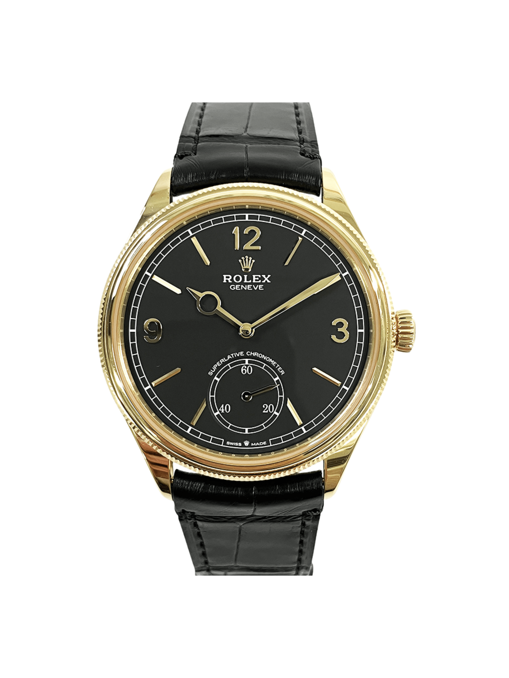 Rolex 1908 Yellow Gold Black Dial 52508 Bracelet