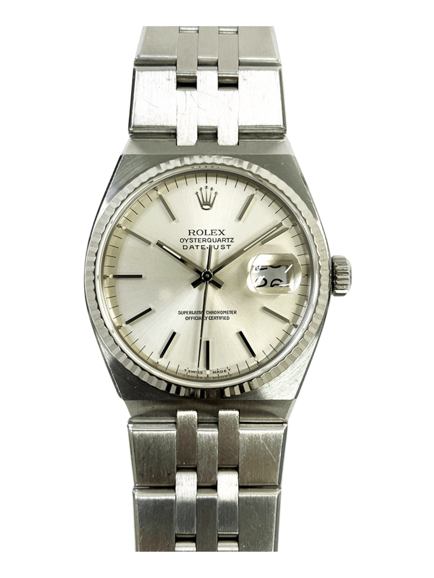 Rolex Datejust Oysterquartz Stainless Steel Silver Dial 17014 Bracelet