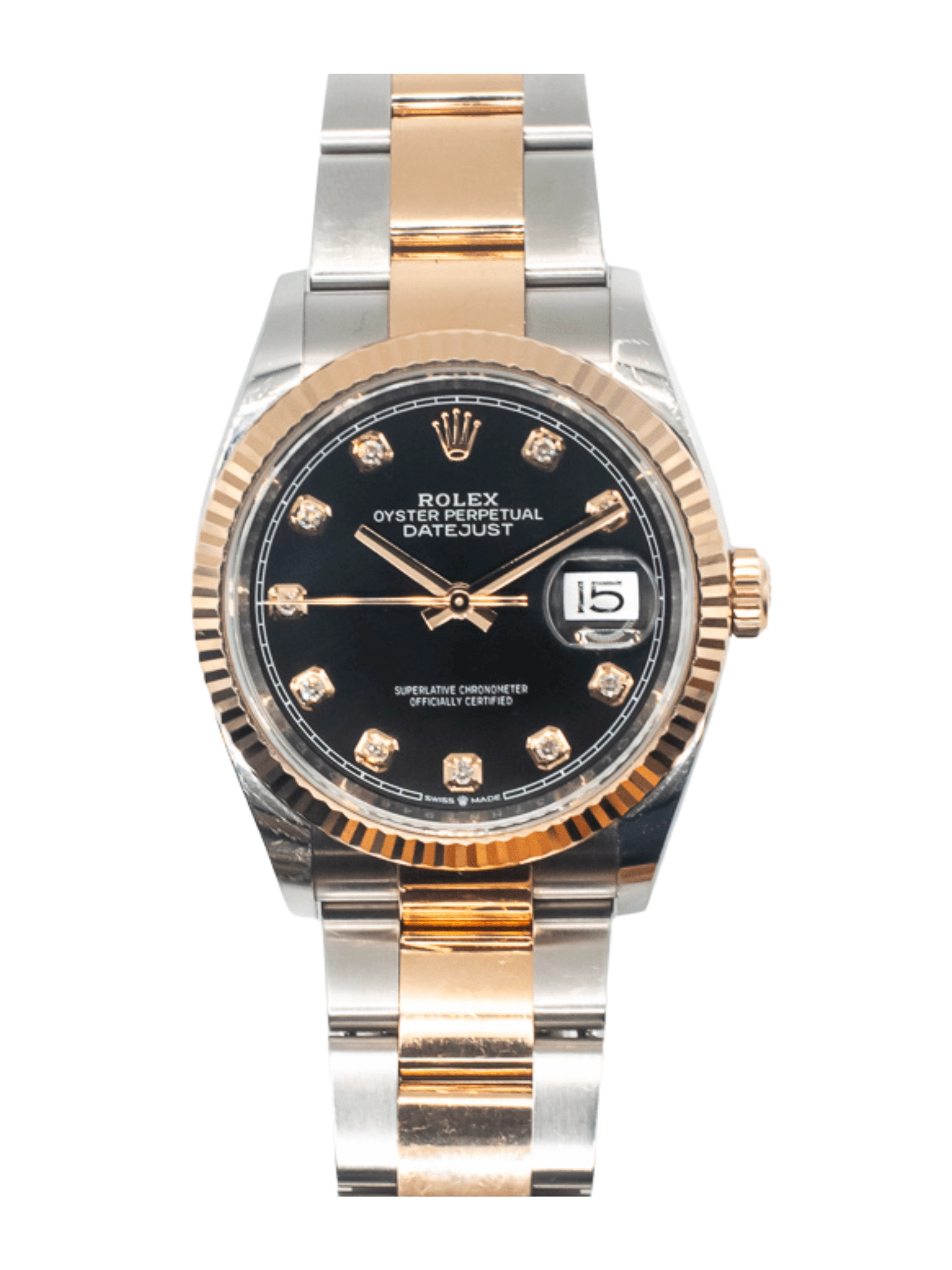 Rolex Datejust 36 Gold Steel Black Diamond Dial 126231 Bracelet
