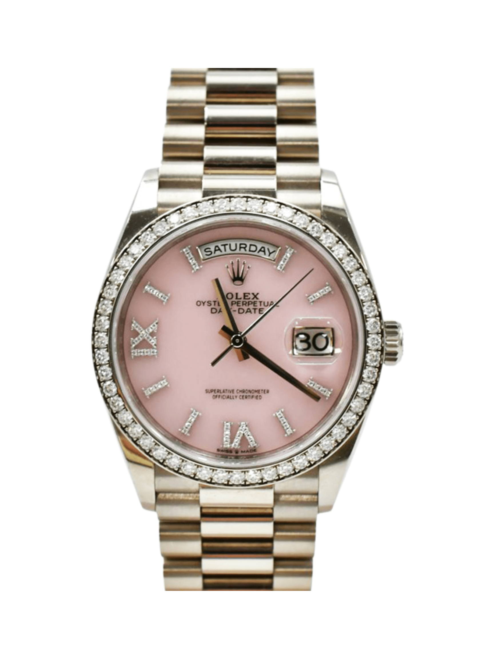 Rolex Day-Date 36 Pesident Pink Opal Diamond Dial 128349RBR Bracelet