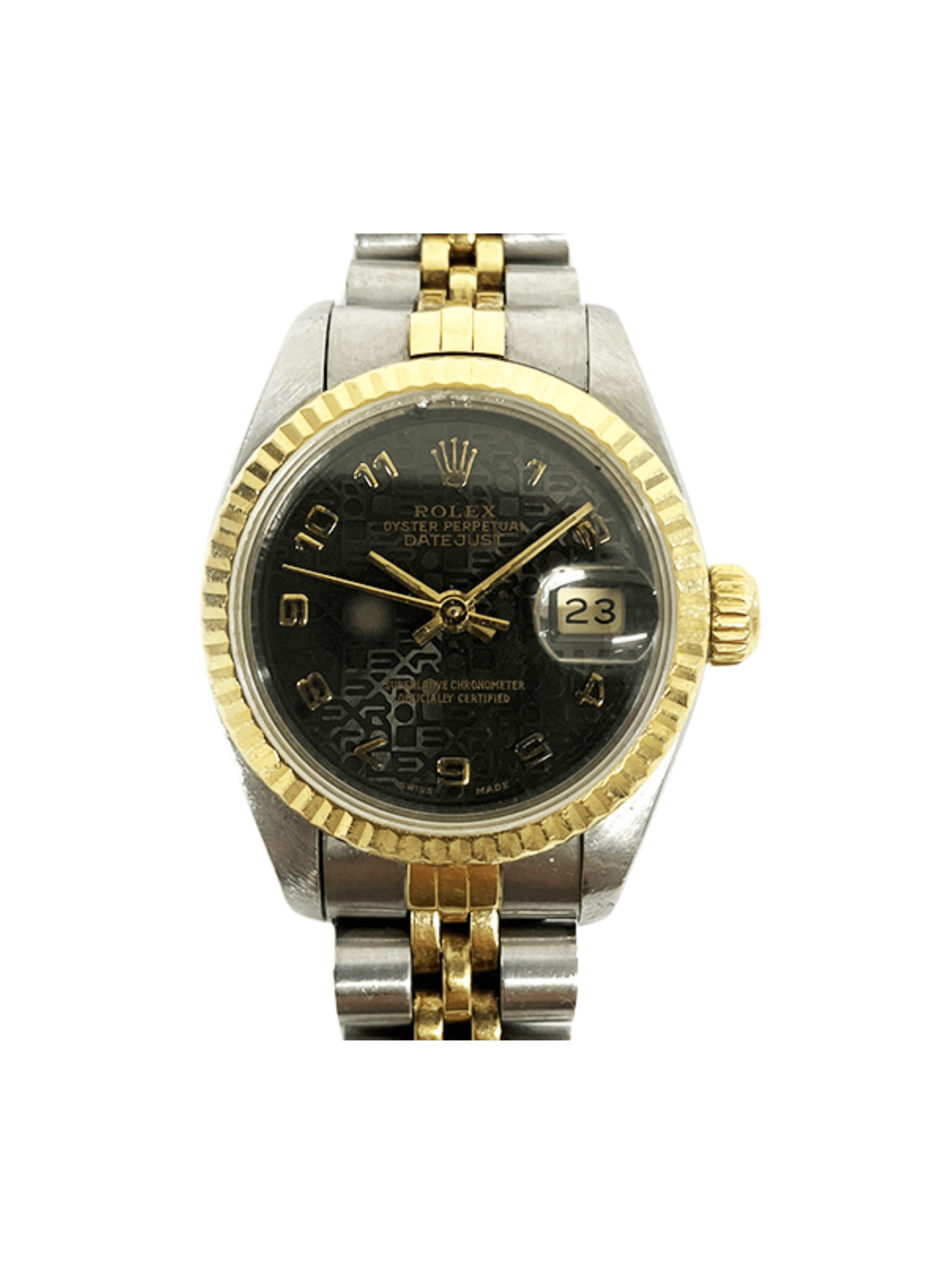Rolex Lady-Datejust Stainless Steel Yellow Gold Black Dial 69173