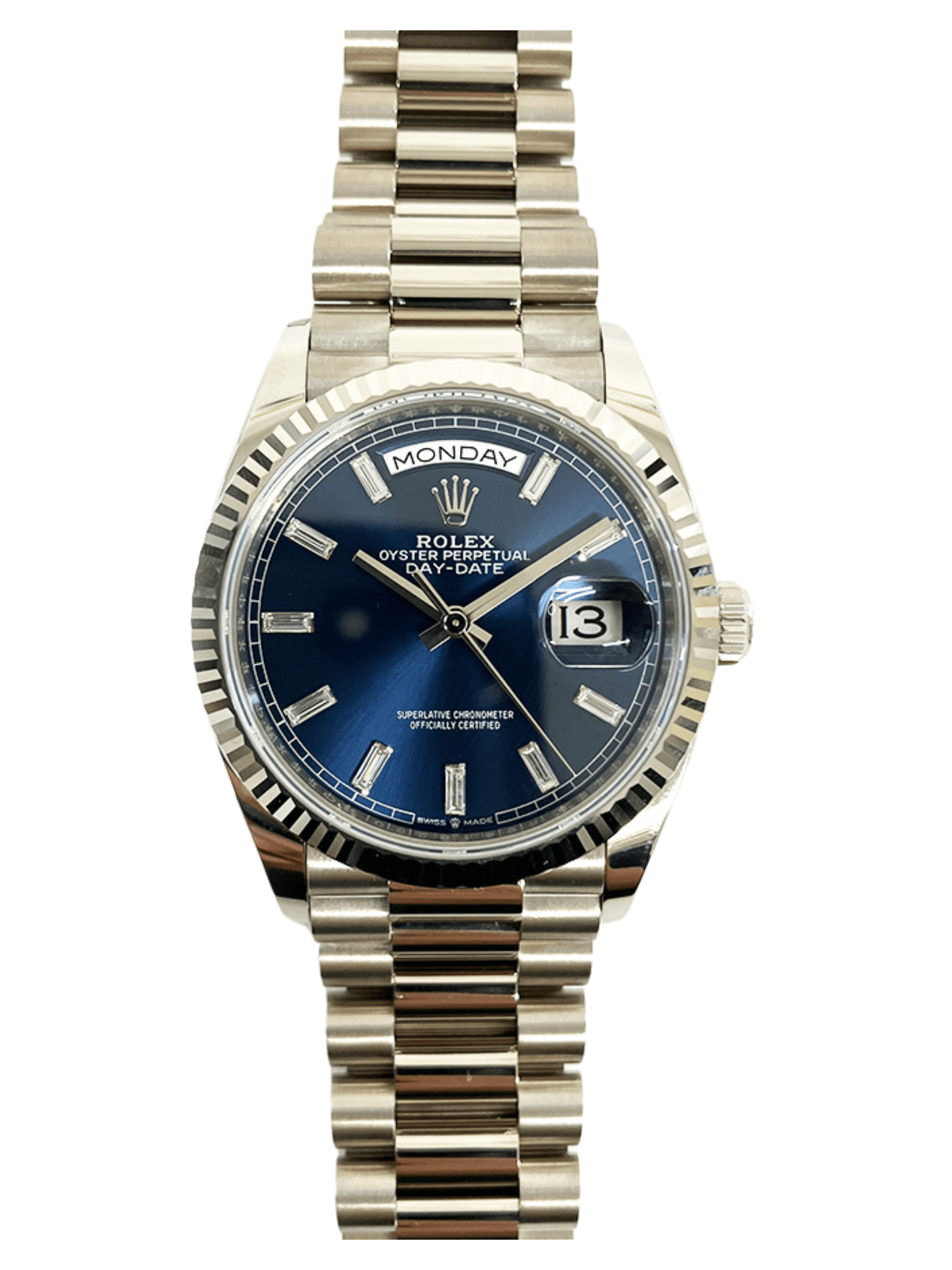 Rolex Day-Date 36 White Gold Blue Diamond Dial 128239A Bracelet