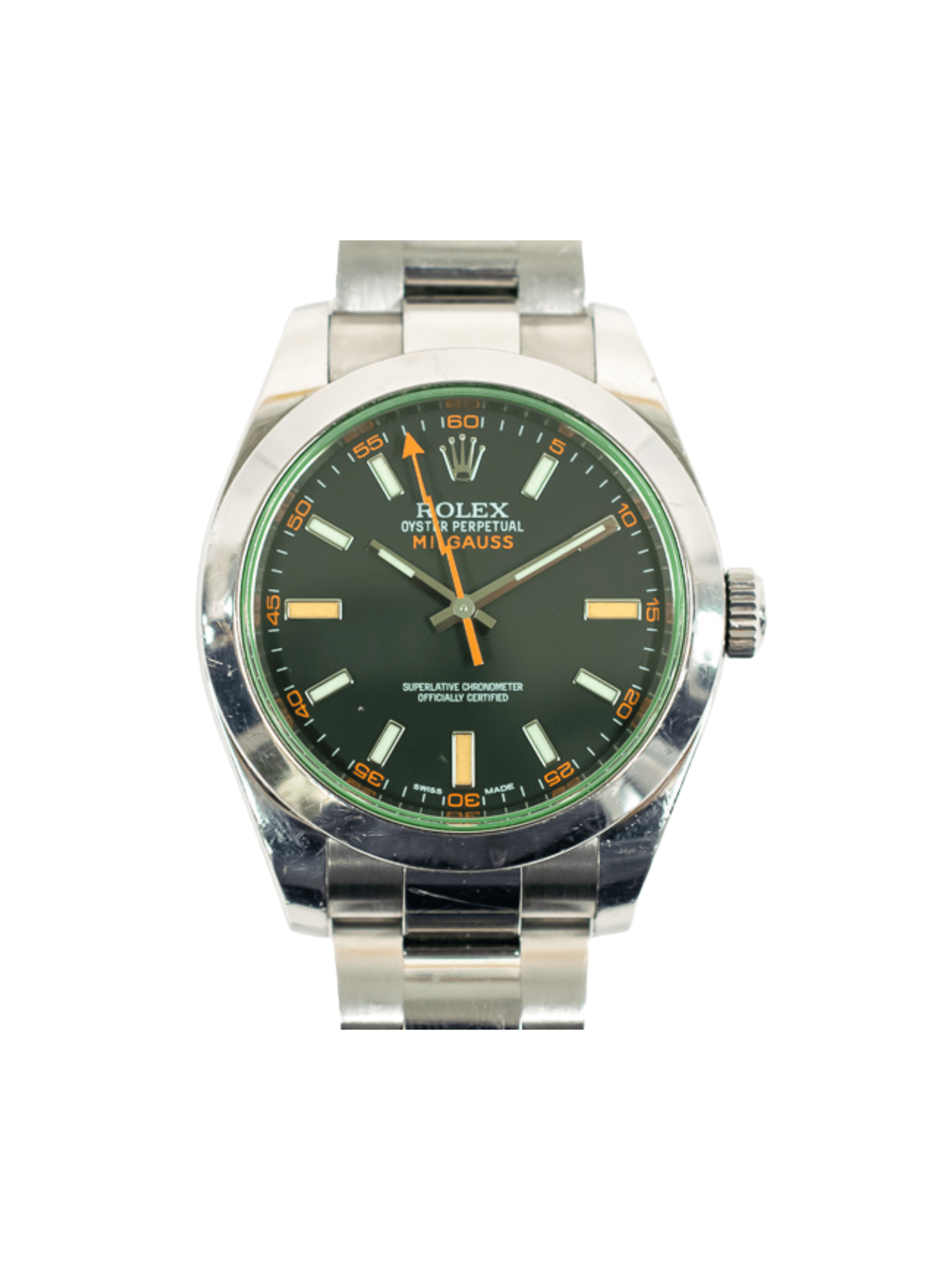 Rolex Milgauss Stainless Steel Green Crystal Black Stick Dial 116400GV
