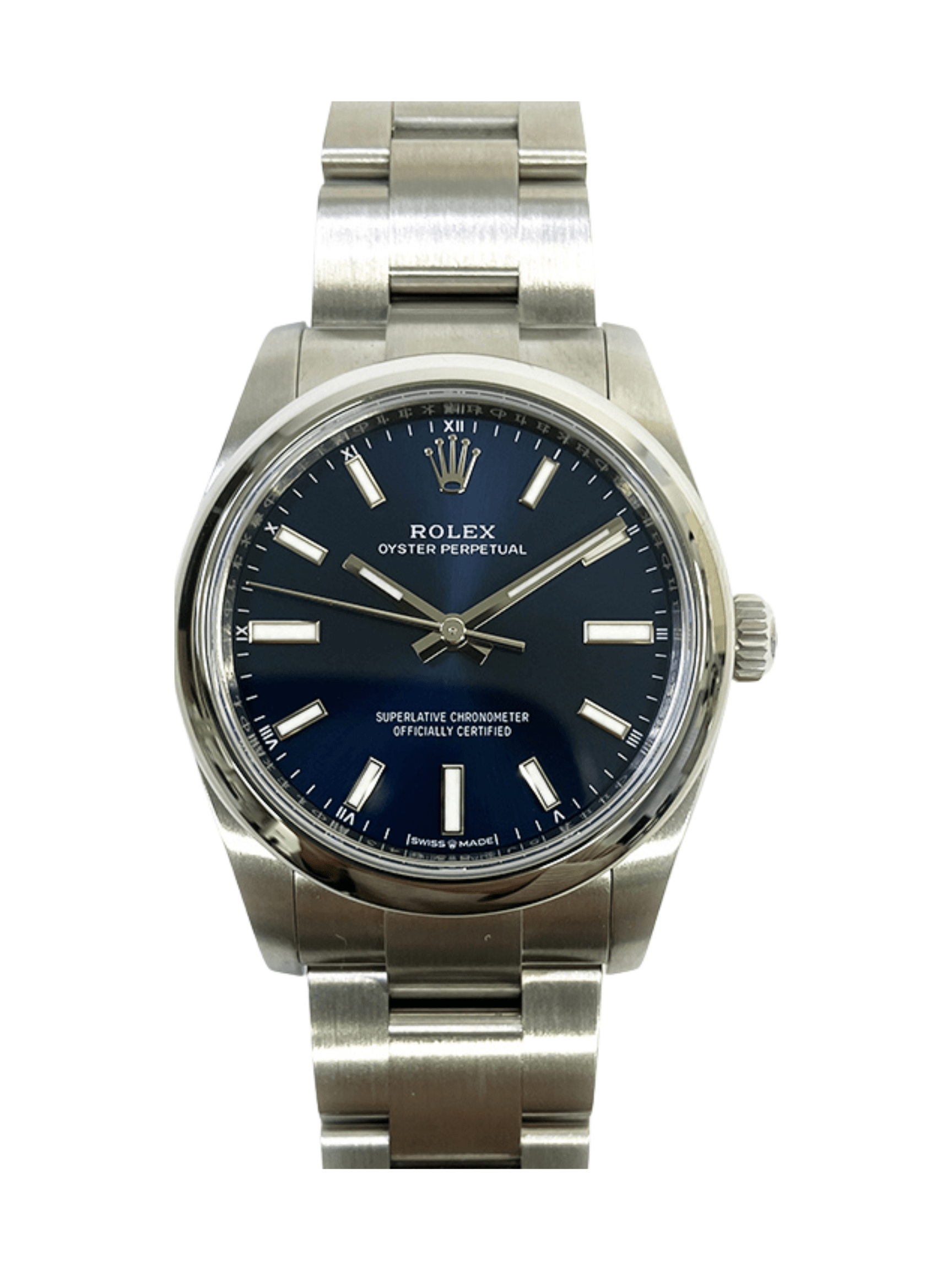 Rolex Oyster Perpetual 34 Stainless Steel Blue Dial 124200 Bracelet