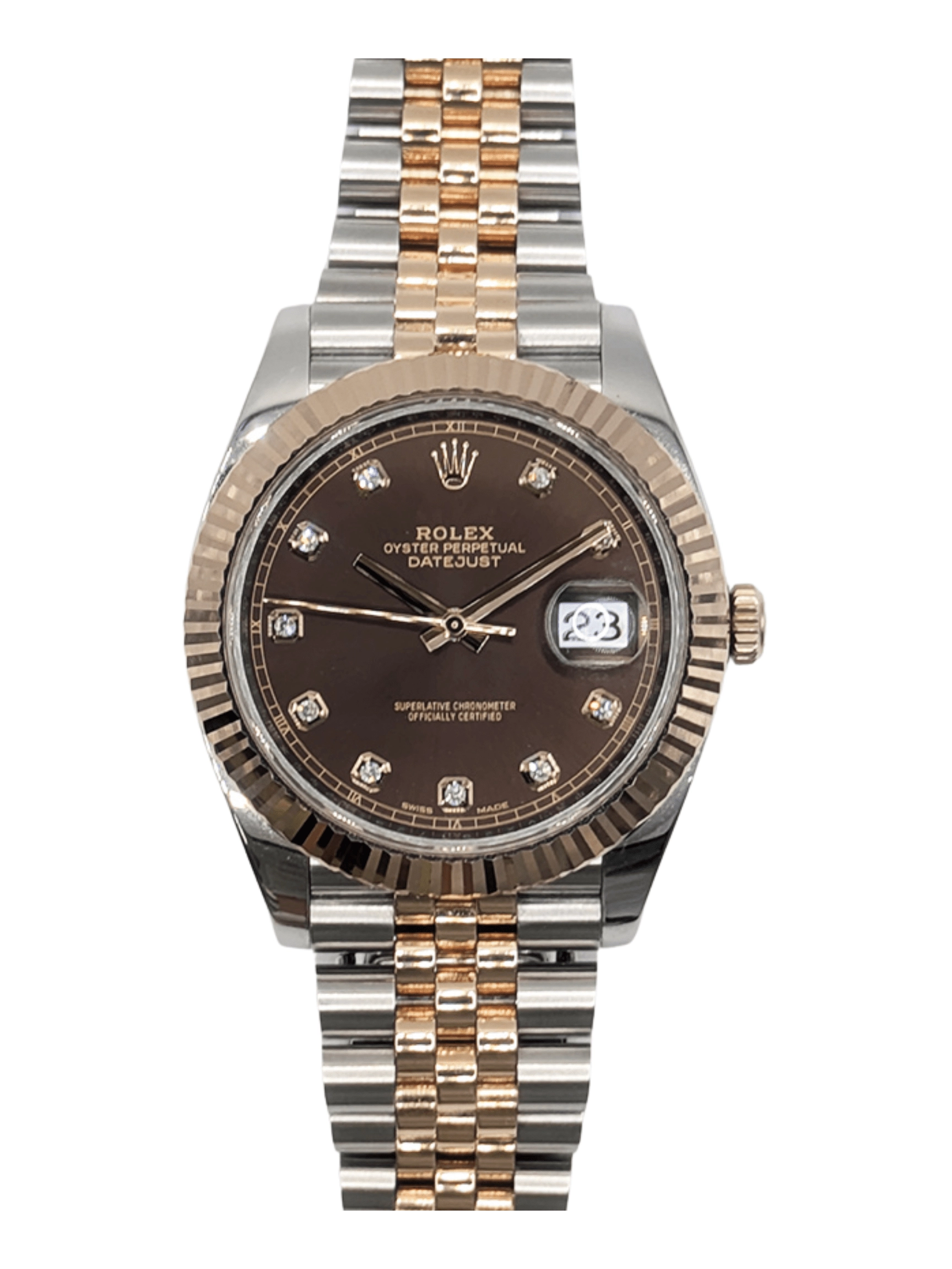 Rolex Datejust 41 Gold Steel Chocolate Diamond Dial 126331 Bracelet