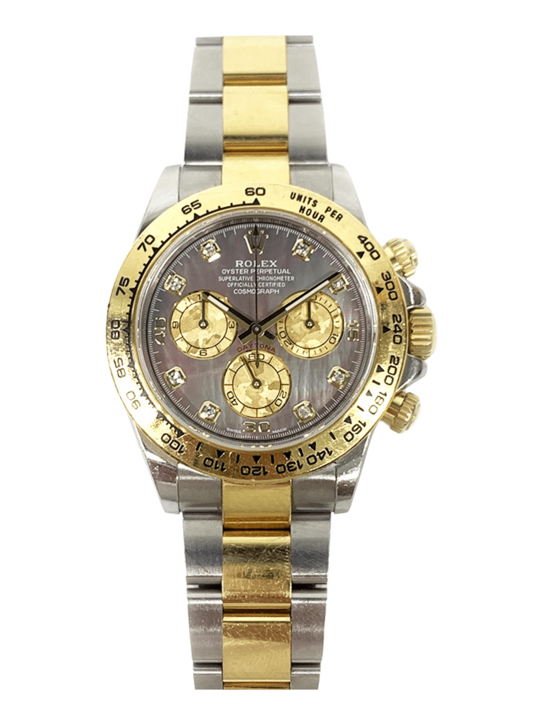 Rolex Daytona Yellow Gold Steel Black MOP Diamond Dial 116503 Bracelet