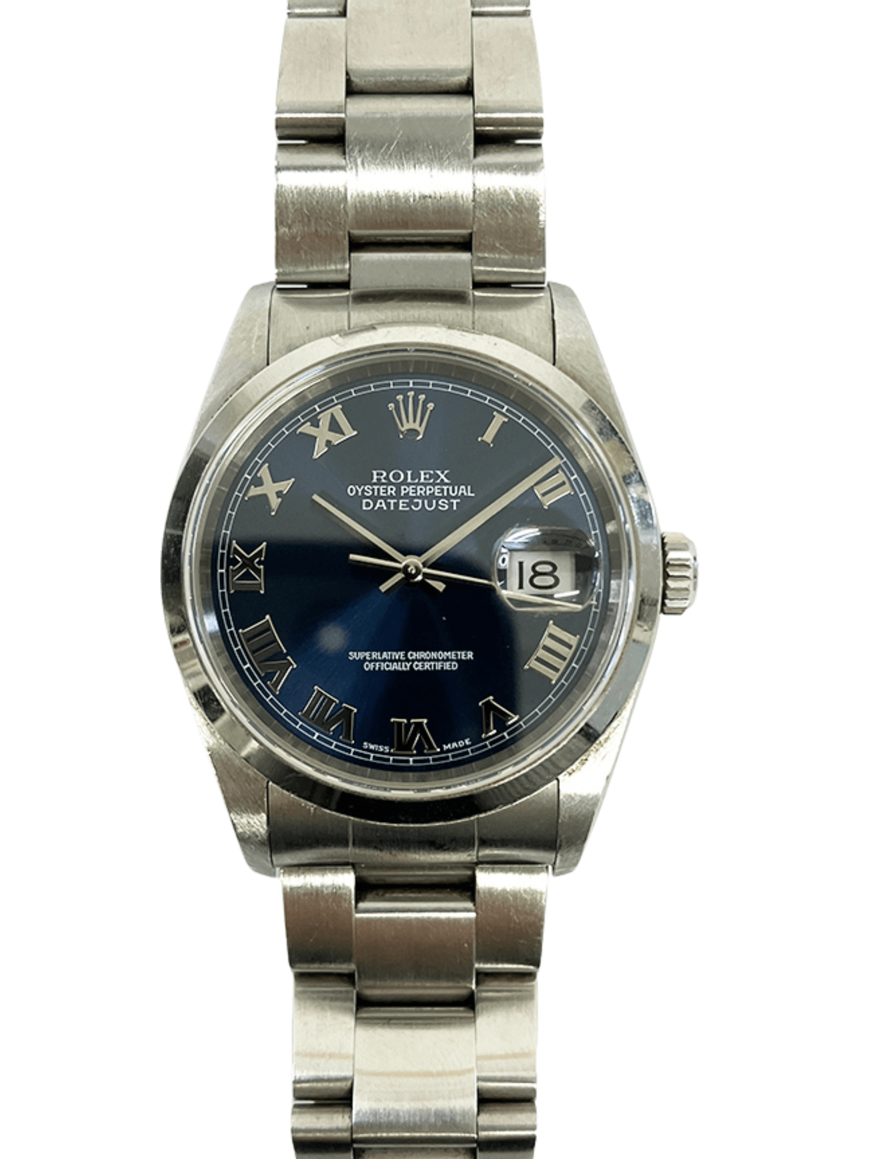 Rolex Datejust 36 Stainless Steel Blue Roman Dial 16200 Bracelet