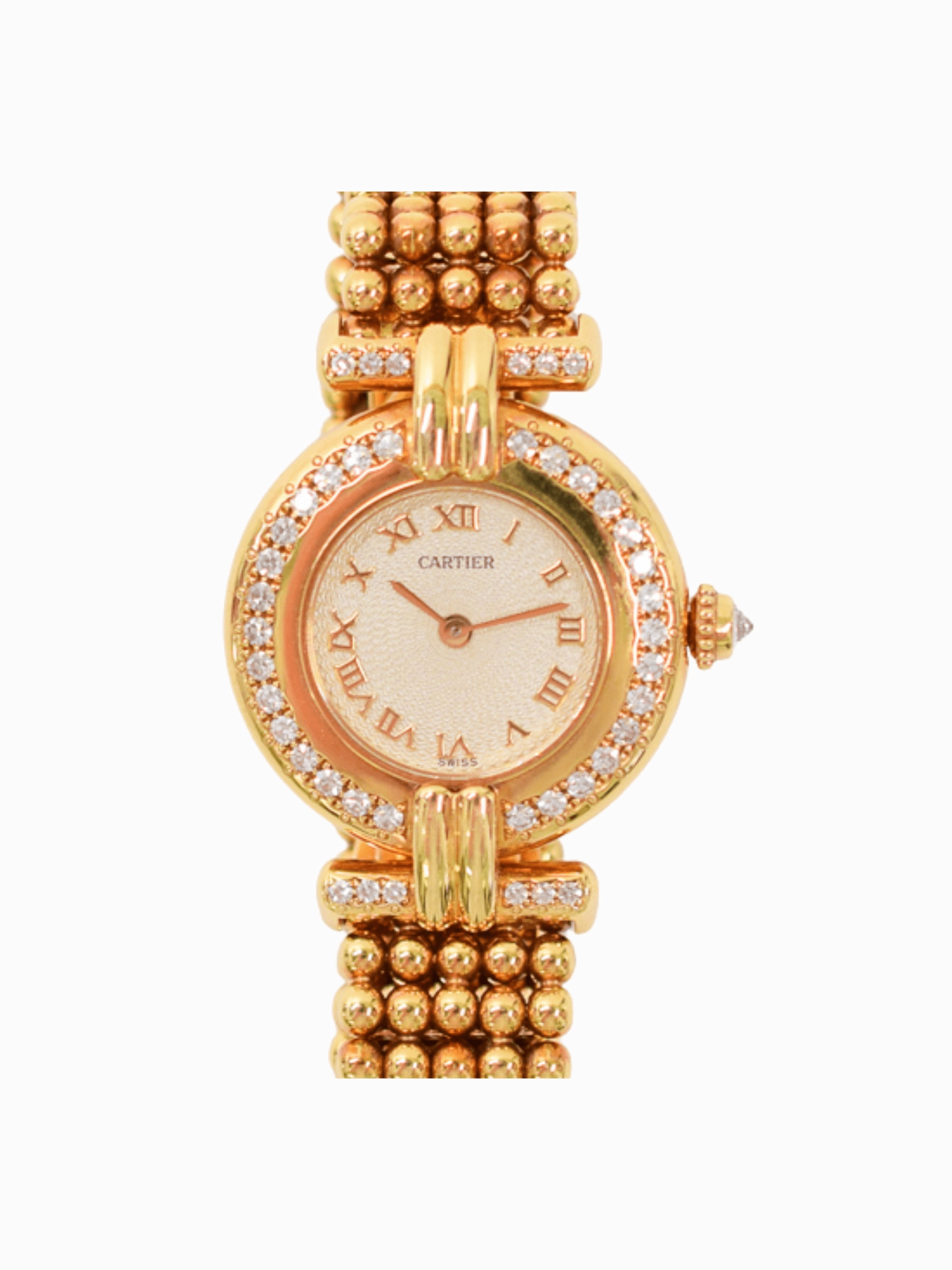 Cartier Colisée Yellow Gold Diamond Bezel Silver Roman Dial WB1017A8