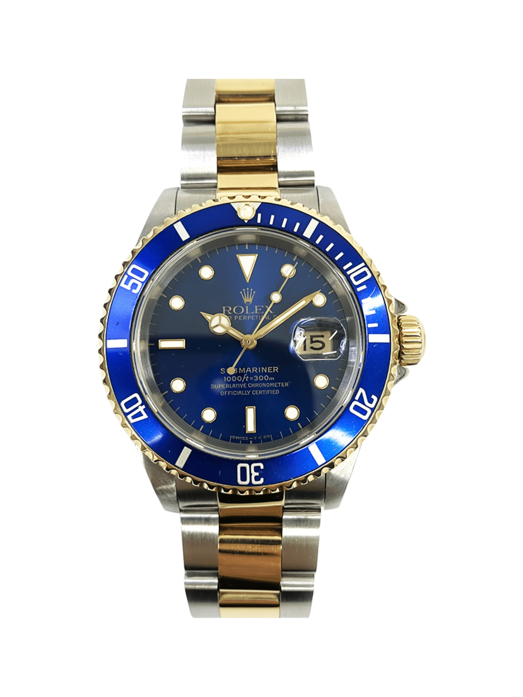 Rolex Submariner Date Stainless Steel Gold Blue Dial 16613 Bracelet