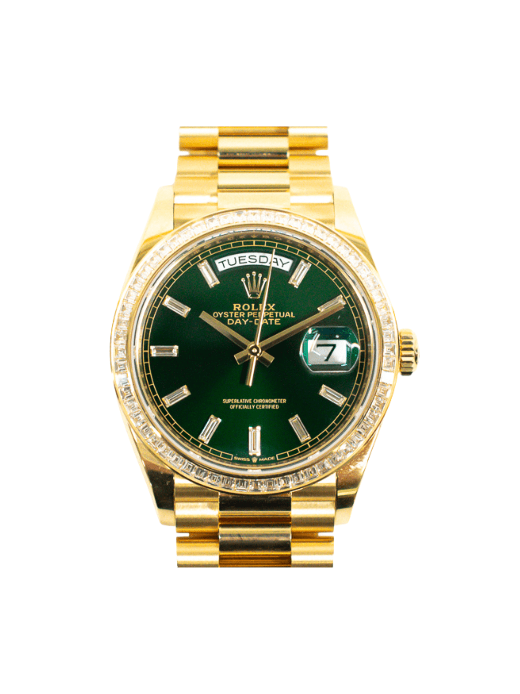Rolex Day-Date 36 Yellow Gold Diamond Bezel Green Diamond Dial 128398TBR