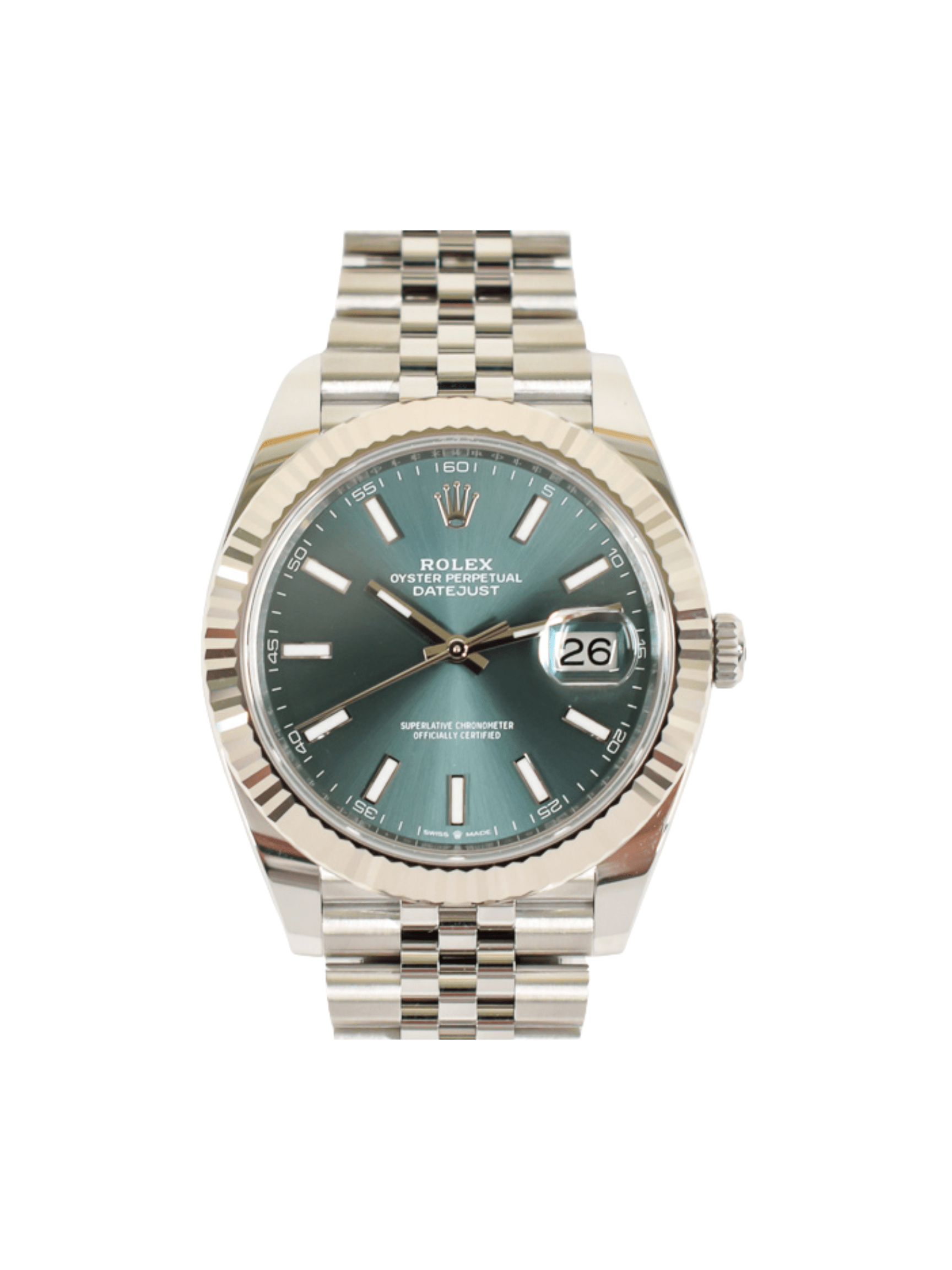 Rolex Datejust 41 White Gold and Stainless Steel Mint Green Stick Dial 126334