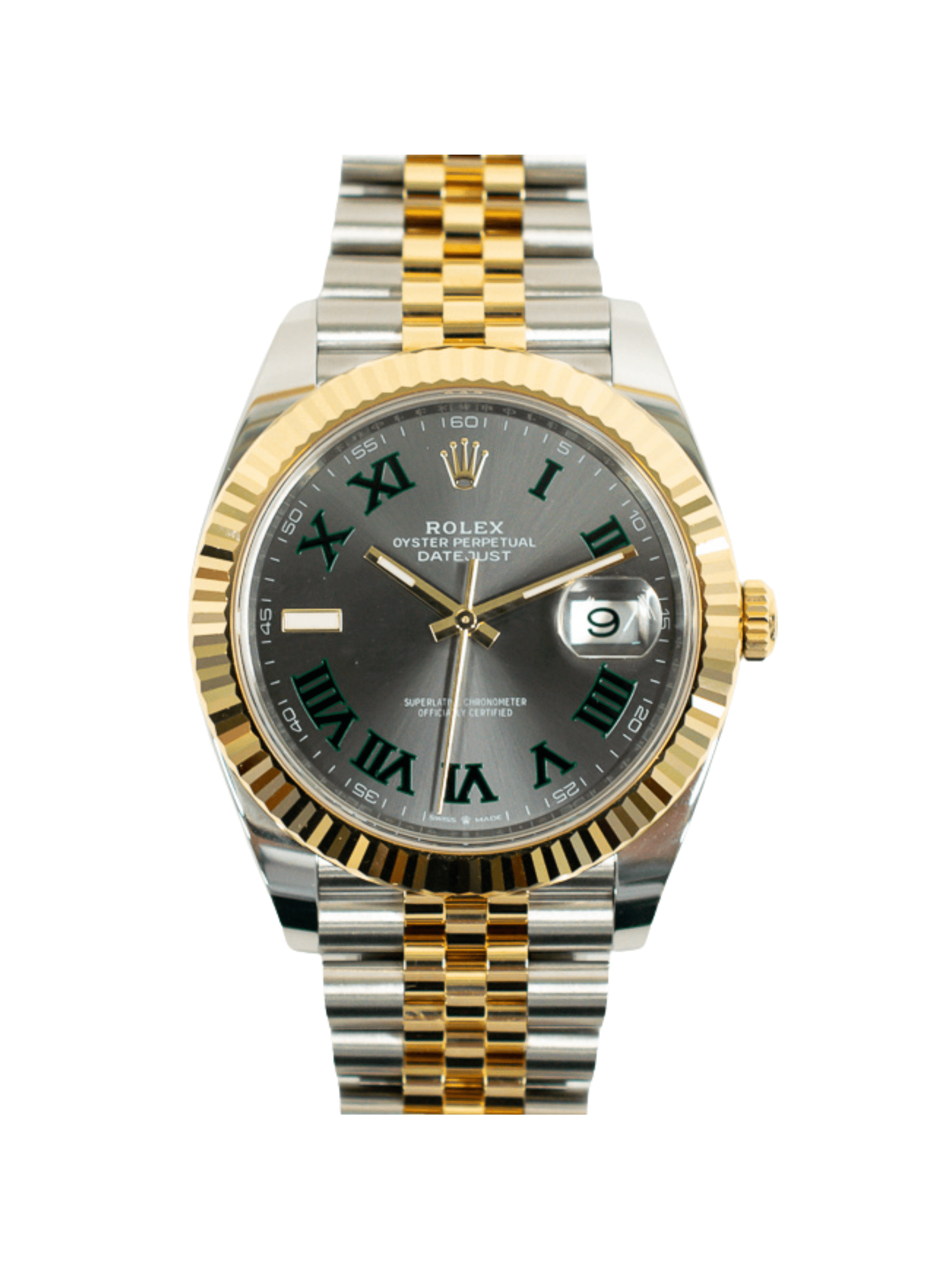 Rolex Datejust 41 Gold Steel Wimbledon Roman Dial 126333 Bracelet