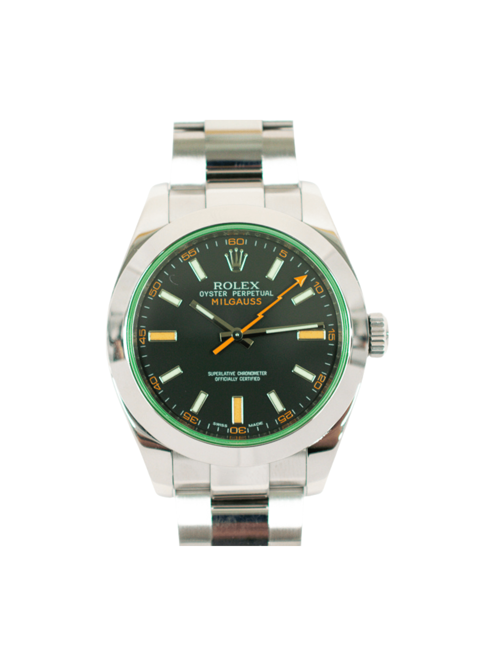 Rolex Milgauss Stainless Steel Green Crystal Black Stick Dial 116400GV