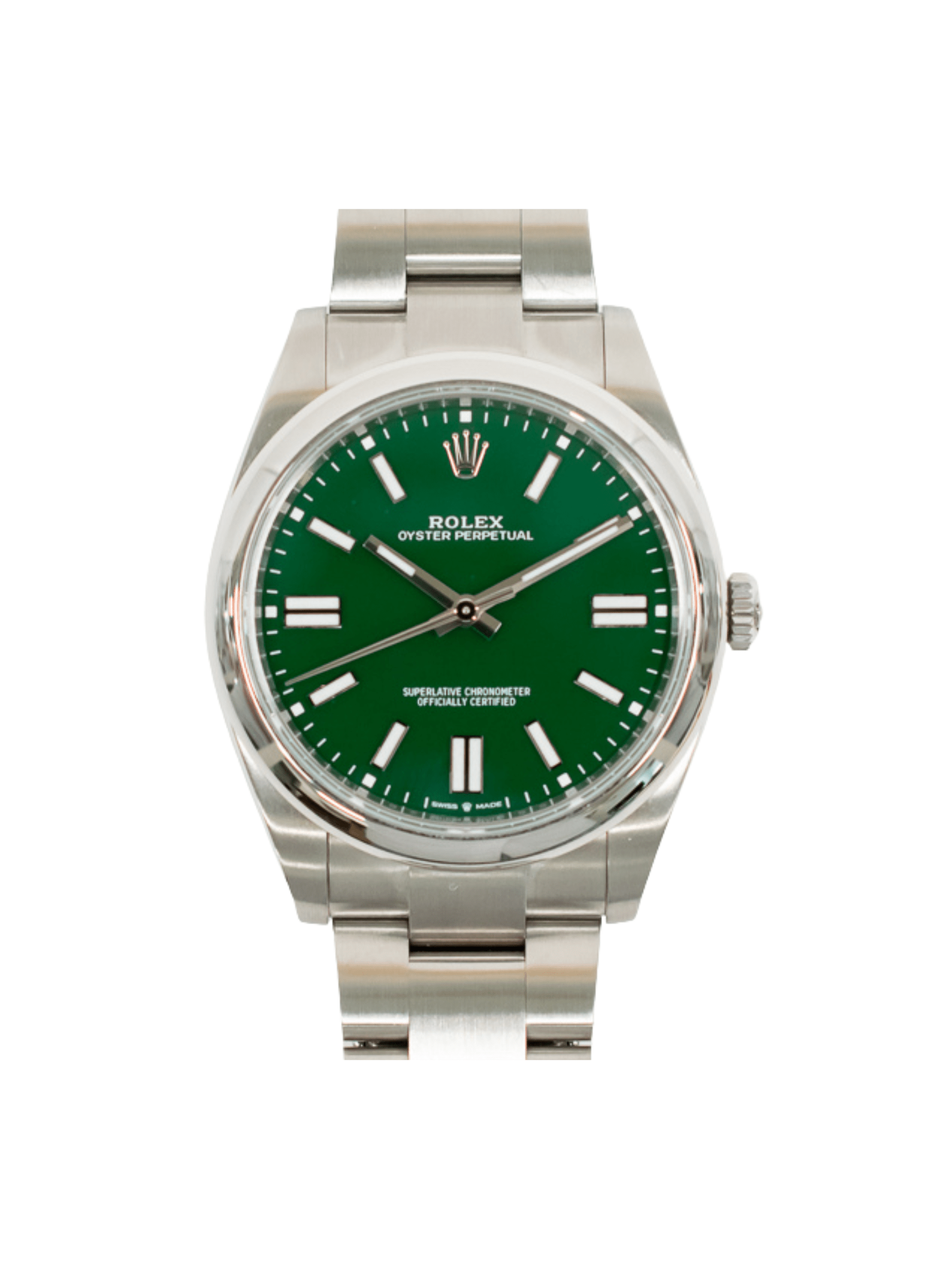 Rolex Oyster Perpetual 41 Stainless Steel Green Stick Dial 124300