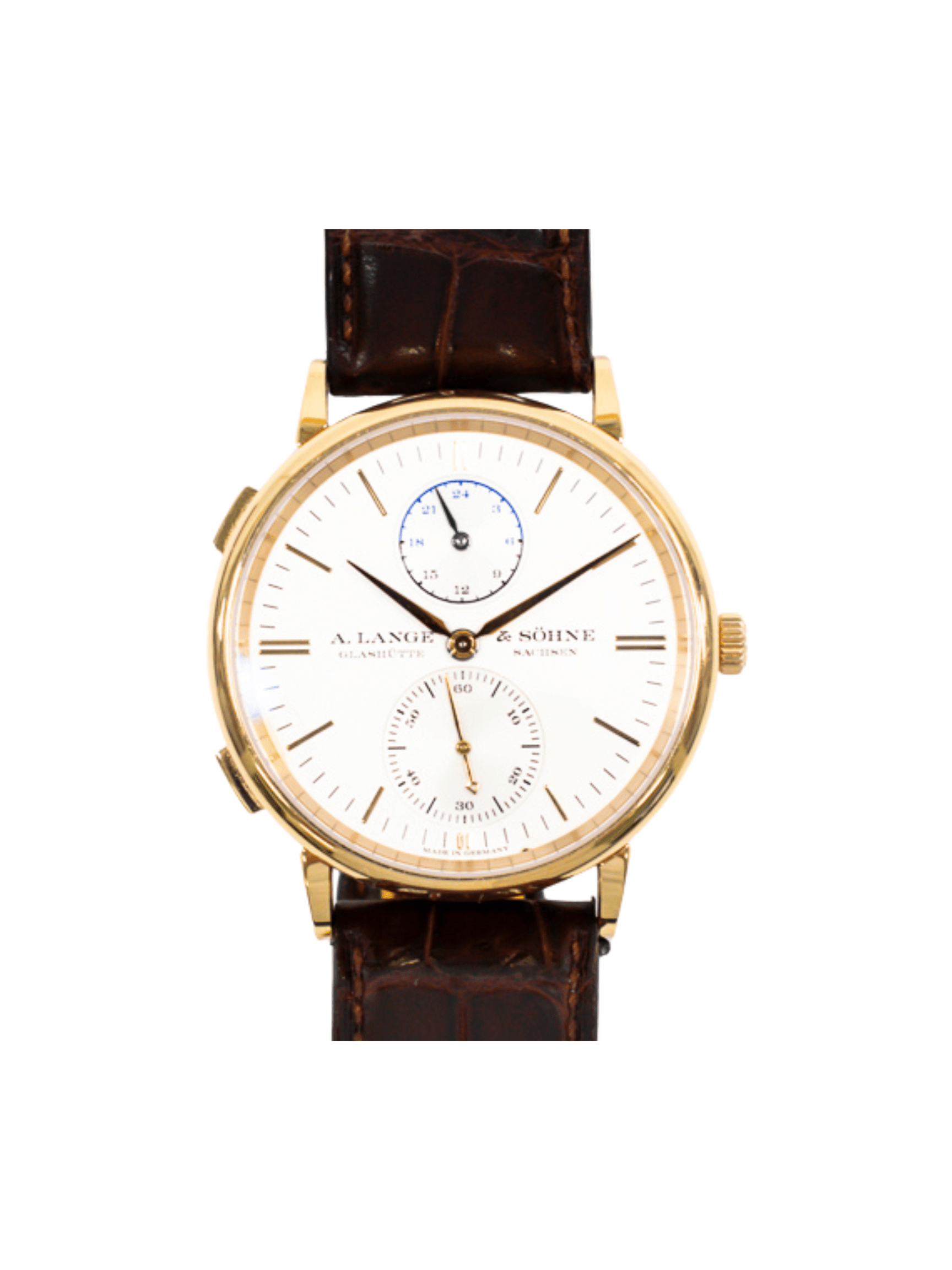 A. Lange & Söhne Saxonia Dual Time Rose Gold Silver Stick Dial 386.032
