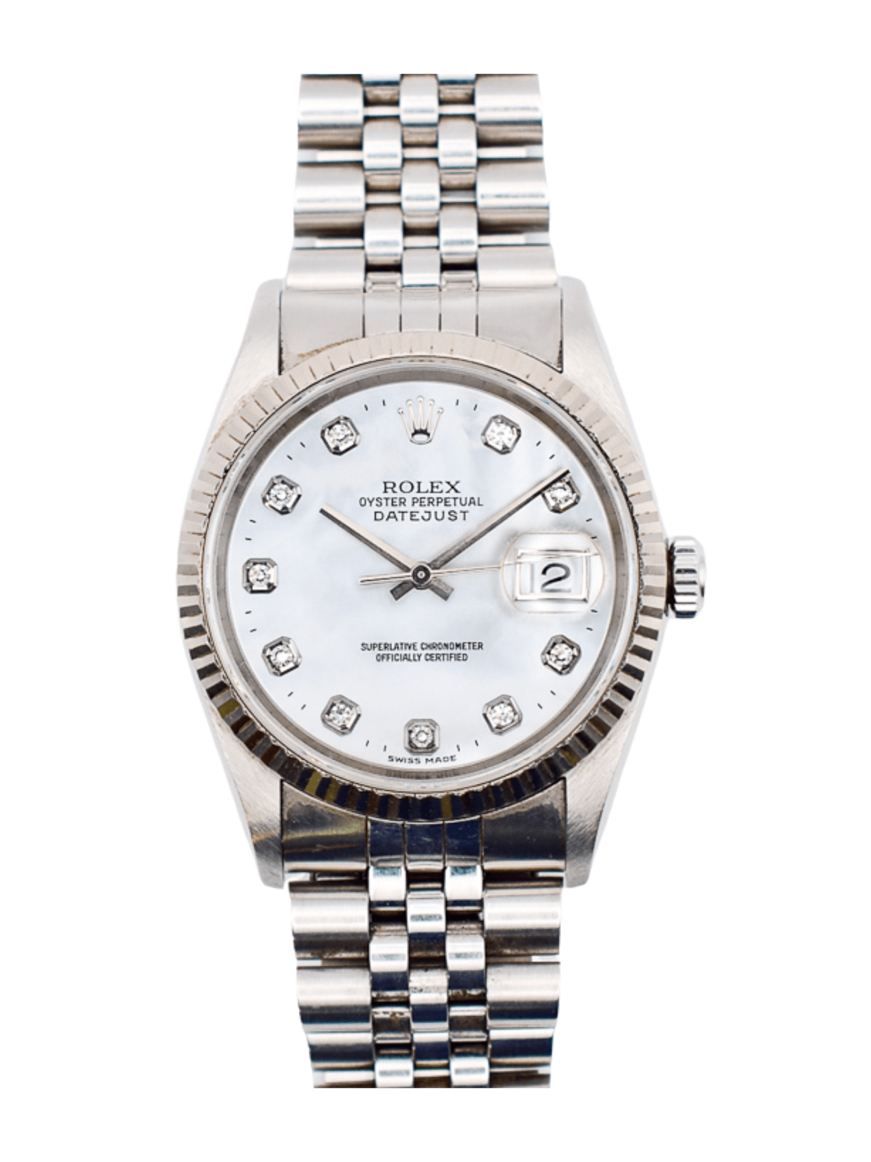 Rolex Datejust 36 Steel White MOP Diamond Dial 16234 Bracelet