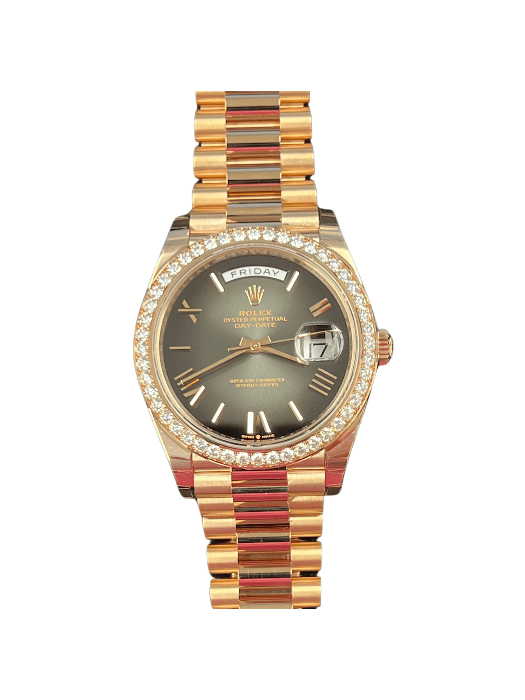 Rolex Day-Date 40 Rose Gold Factory Diamond Bezel Slate Ombre Dial 228345RBR