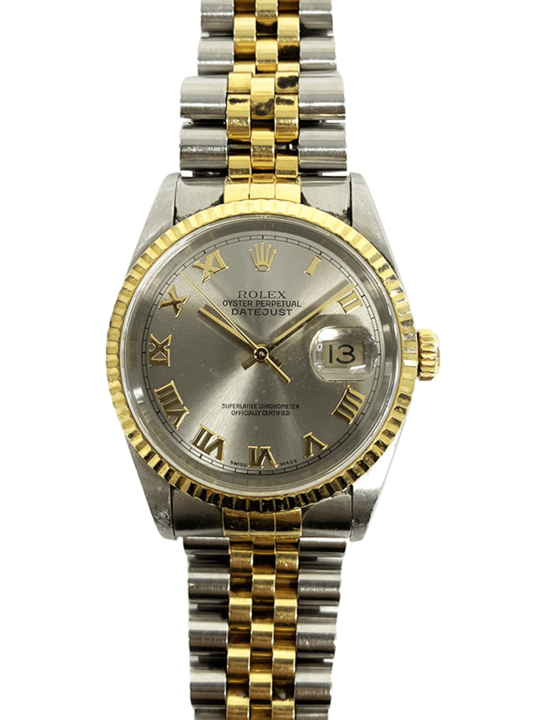 Rolex Datejust 36 Gold/Steel Silver Roman Dial 16233 Bracelet