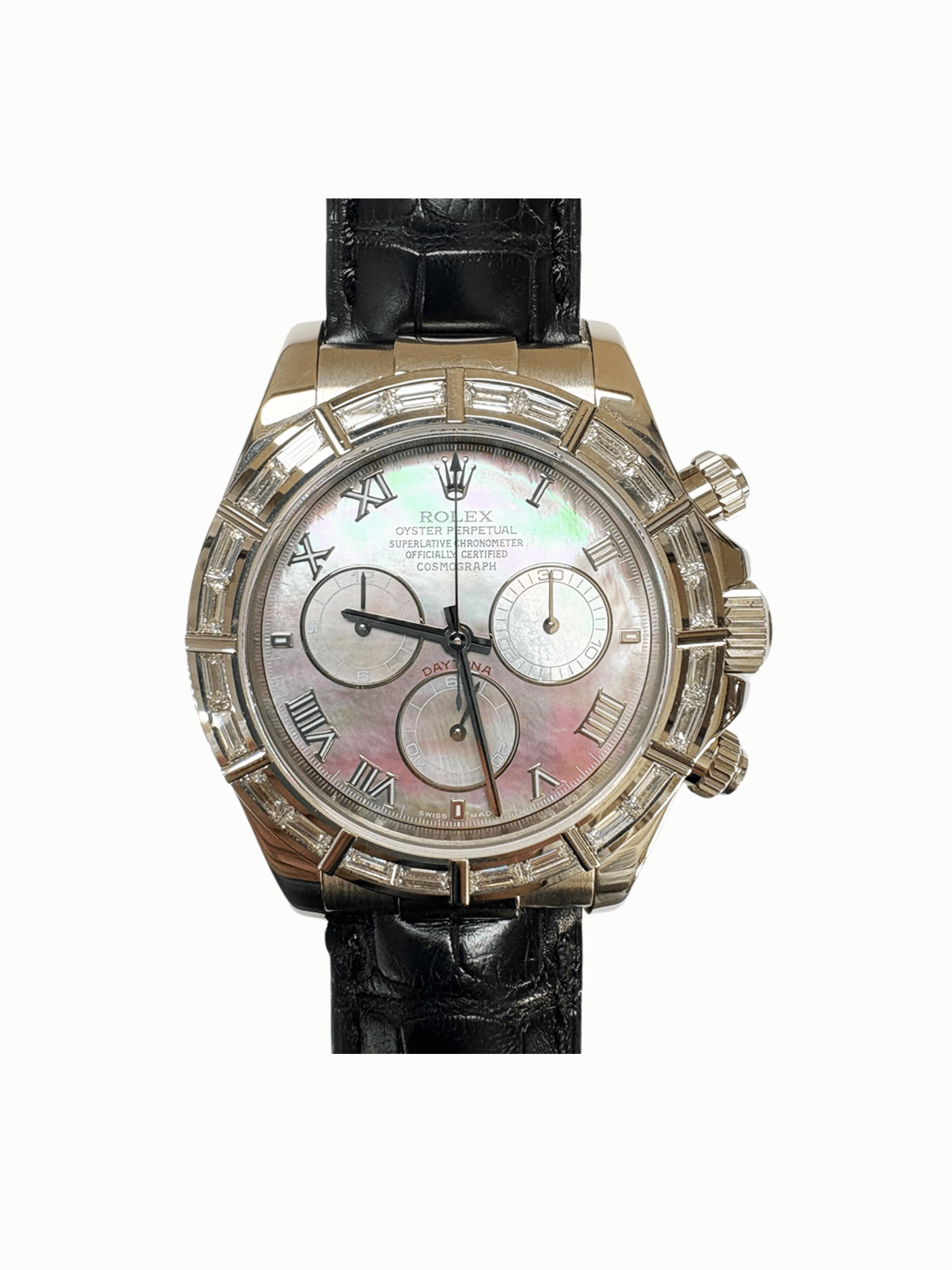 Rolex Daytona White Gold Diamond Bezel Black Roman MOP Dial 116589BR