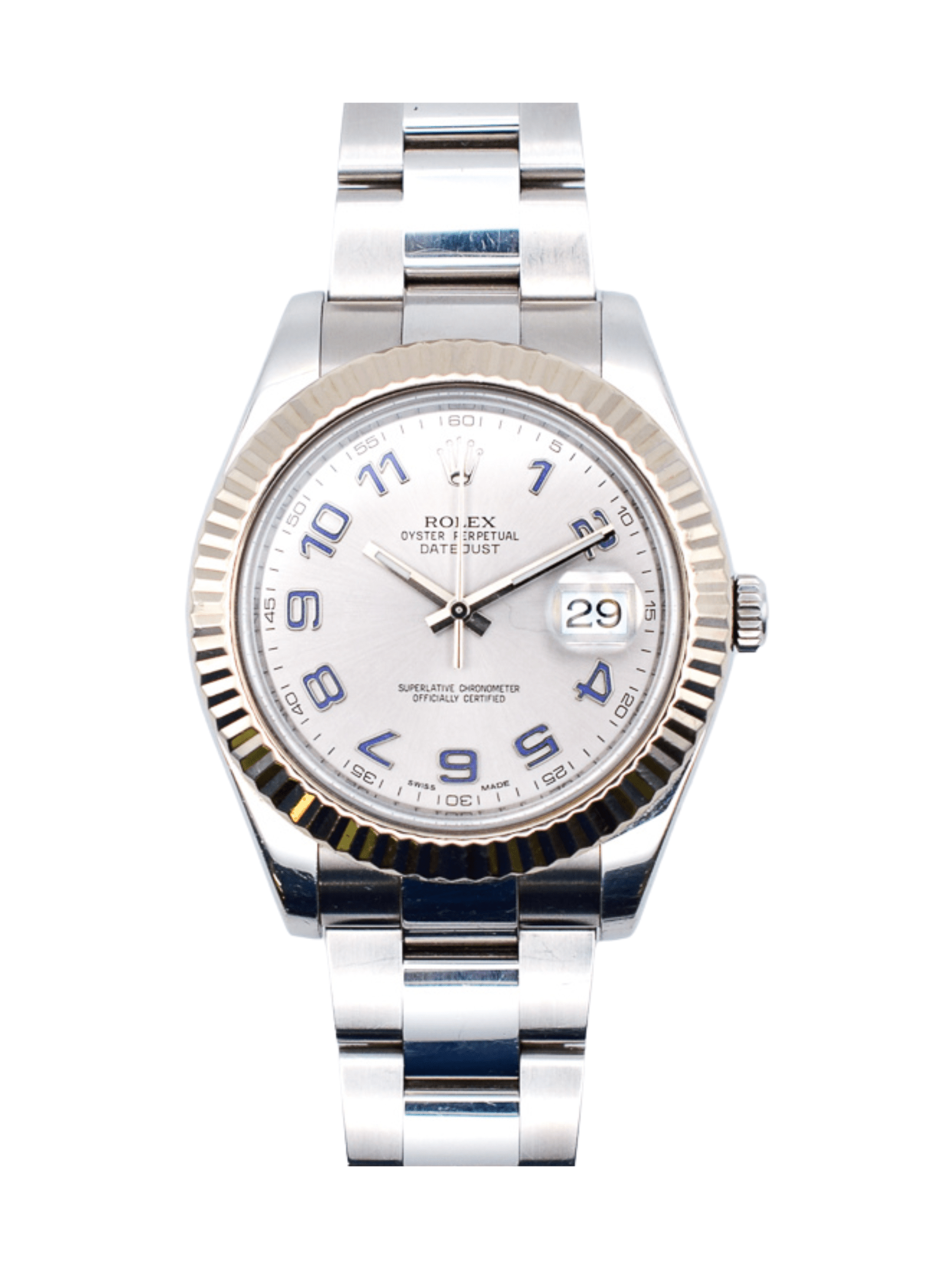 Rolex Datejust II Steel Silver Blue Arabic Dial 116334 Bracelet