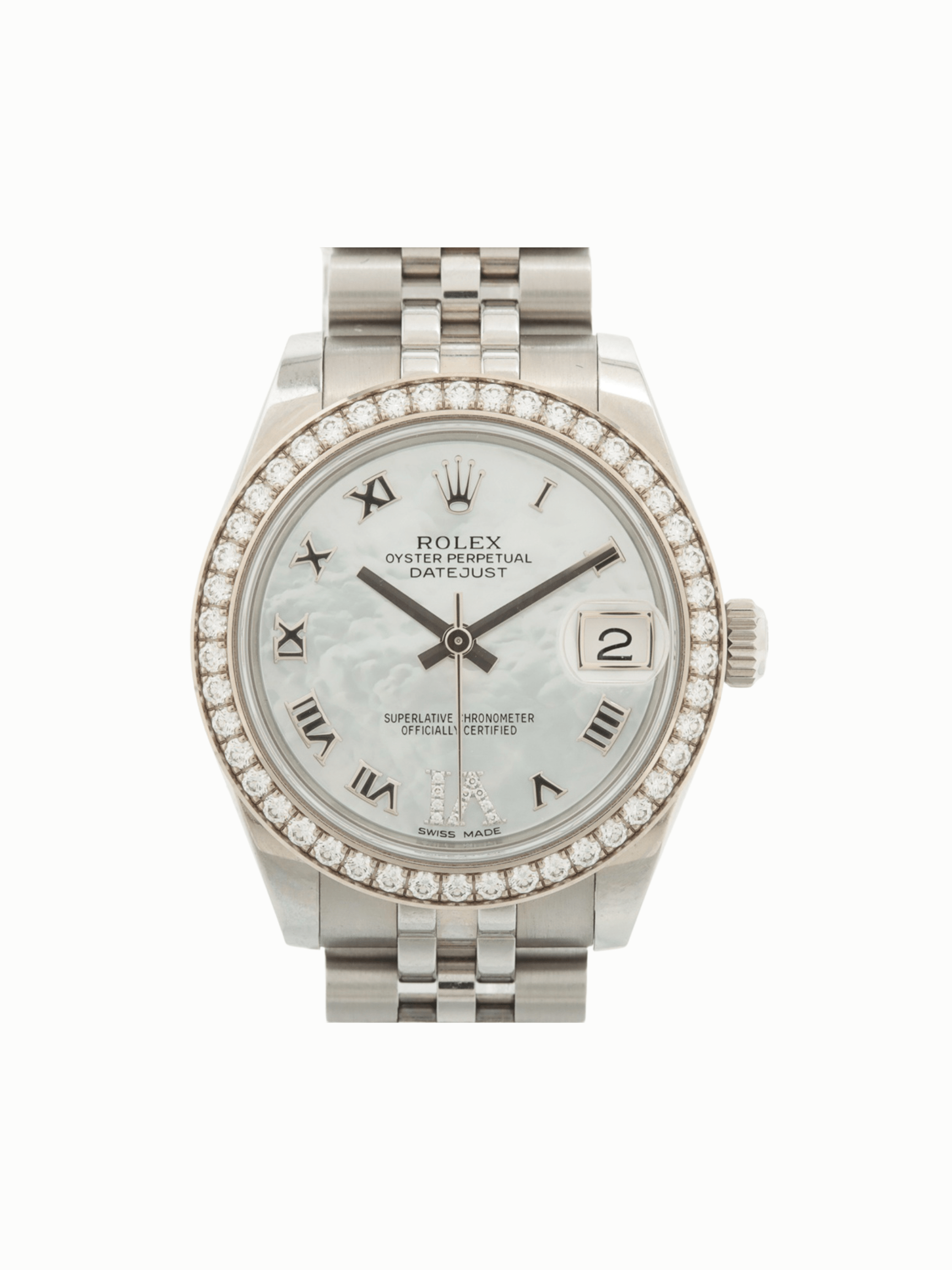 Rolex Datejust 31 White Gold and Steel White MOP Roman Dial 178384
