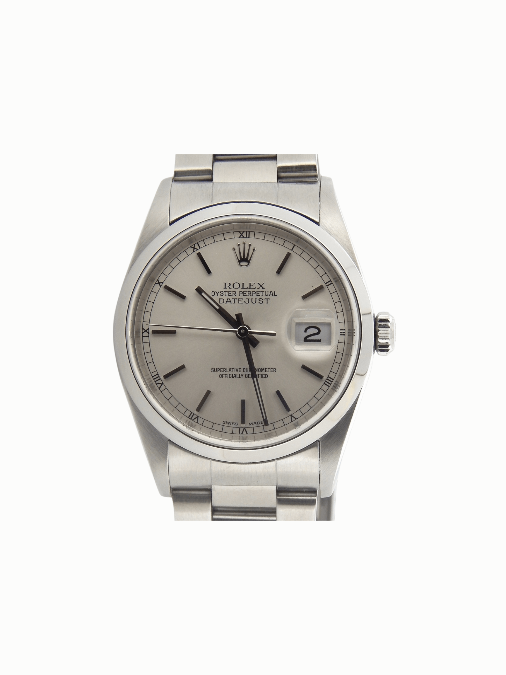 Rolex Datejust 36 Stainless Steel Silver Stick Dial 16200