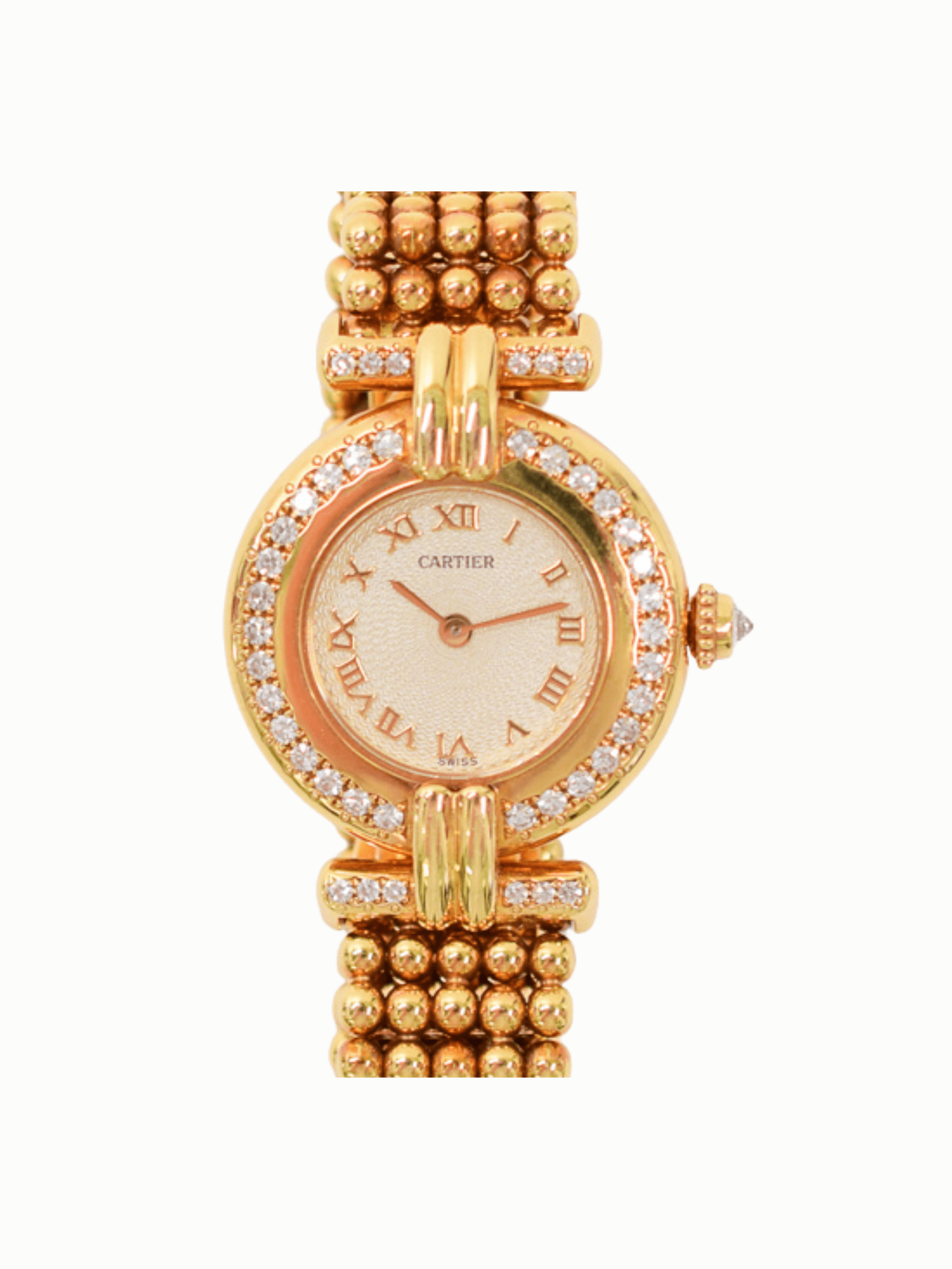 Cartier Colisée Yellow Gold Diamond Bezel Silver Roman Dial WB1017A8