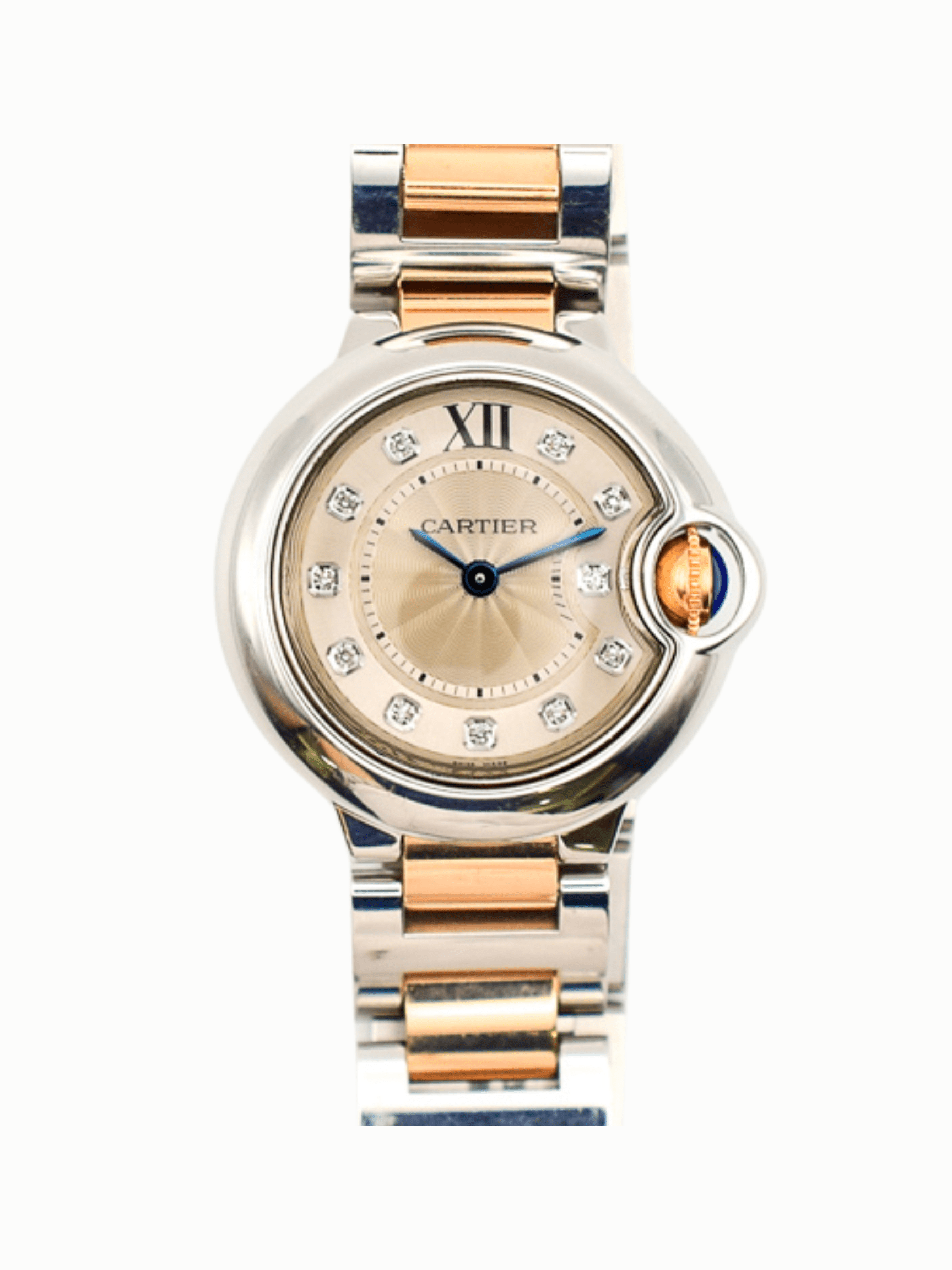 Cartier Ballon Bleu Rose Gold and Steel Silver Diamond Dial WE902030
