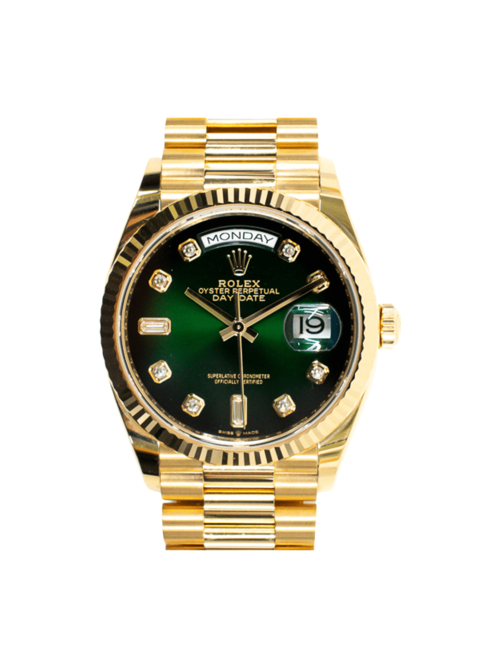Rolex Day-Date 36 Yellow Gold Green Diamond Dial 128238A