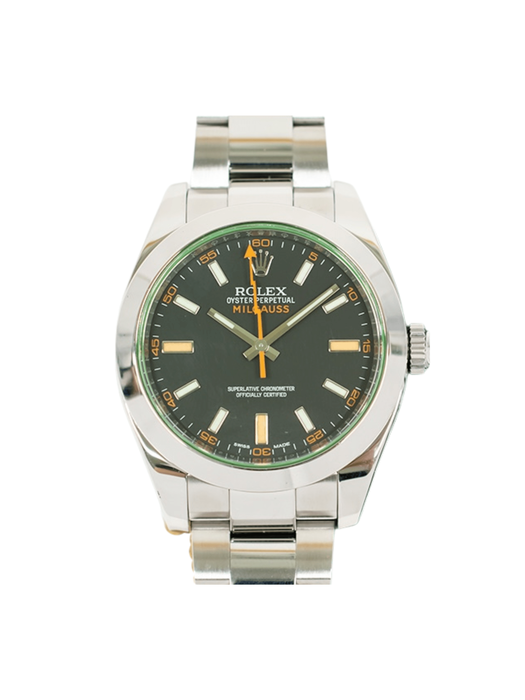 Rolex Milgauss Stainless Steel Green Crystal Black Stick Dial 116400GV