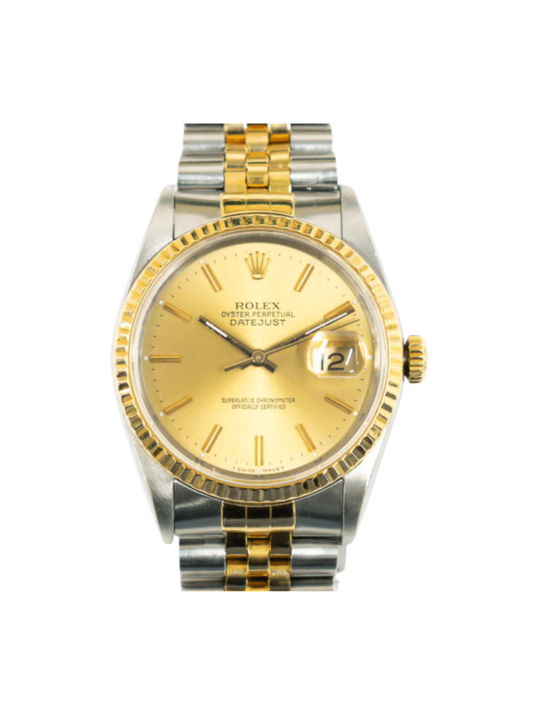 Rolex Datejust 36 Yellow Gold and Steel Champagne Stick Dial 16233