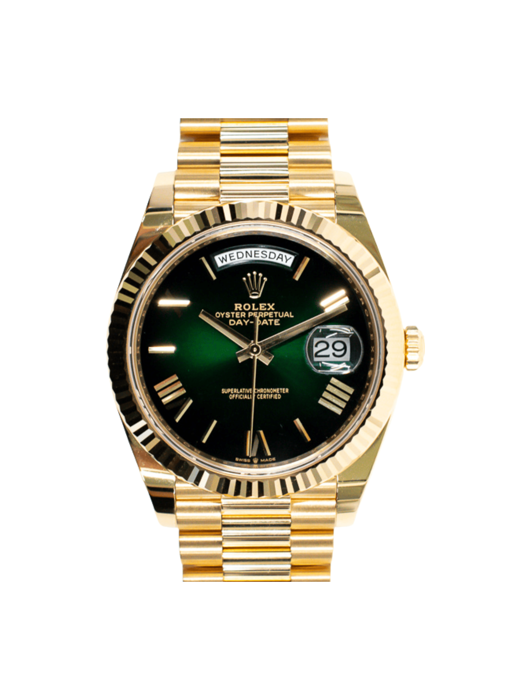 Rolex Day-Date 40 Yellow Gold Green Ombre Roman Dial 228238