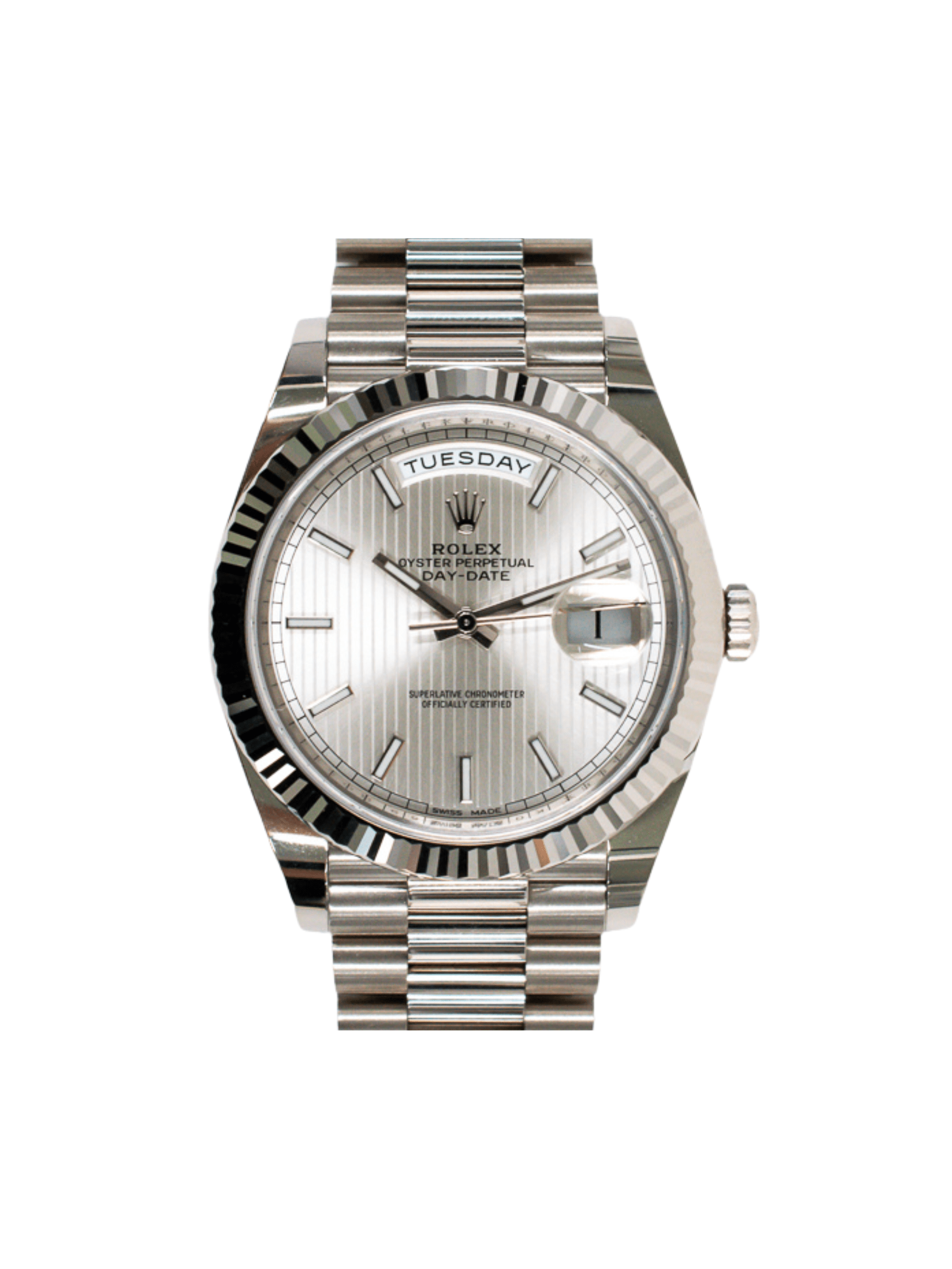 Rolex Day-Date 40 White Gold Silver Striped Dial 228239