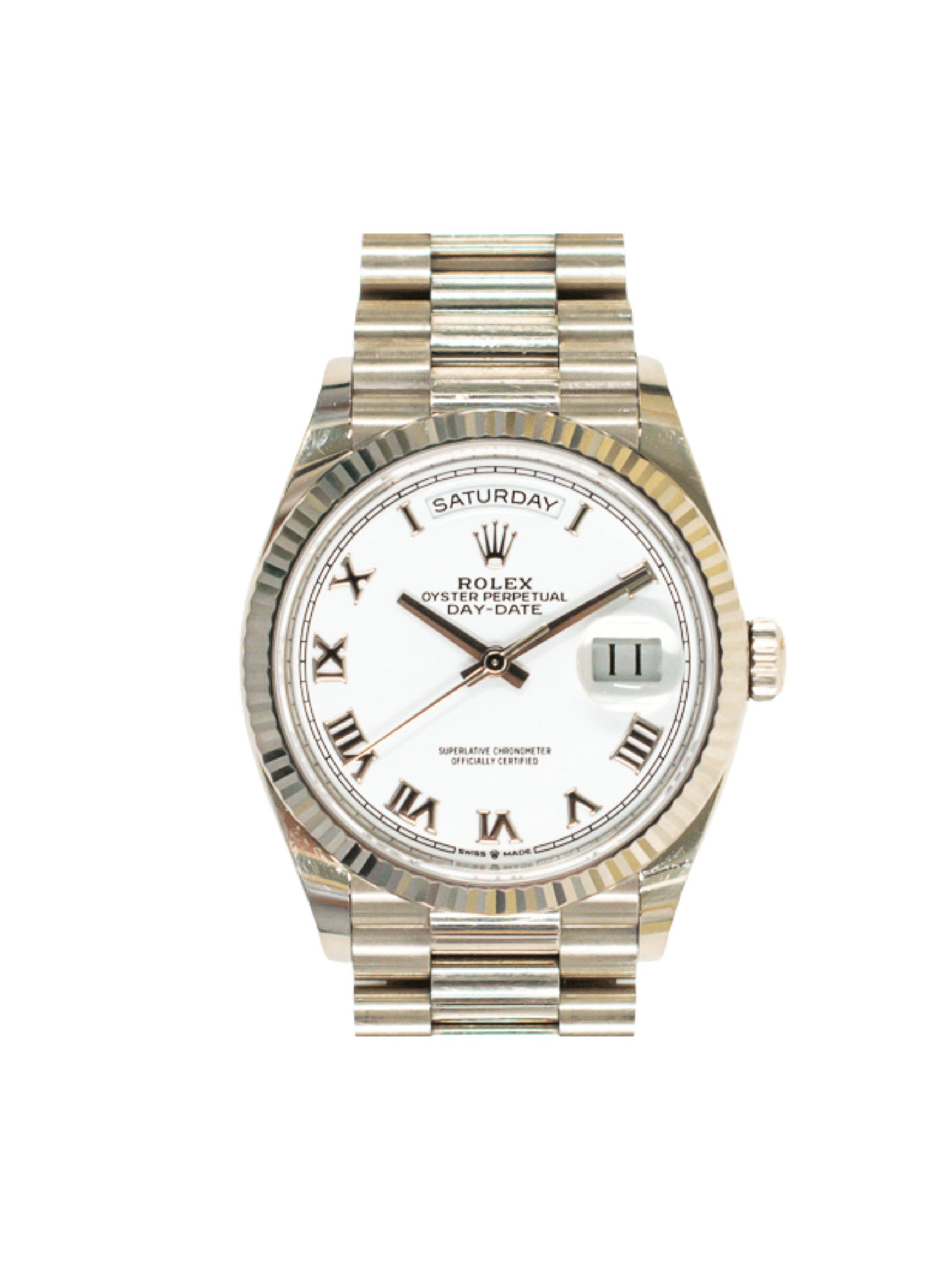 Rolex Day-Date 36 White Gold White Roman Dial 128239