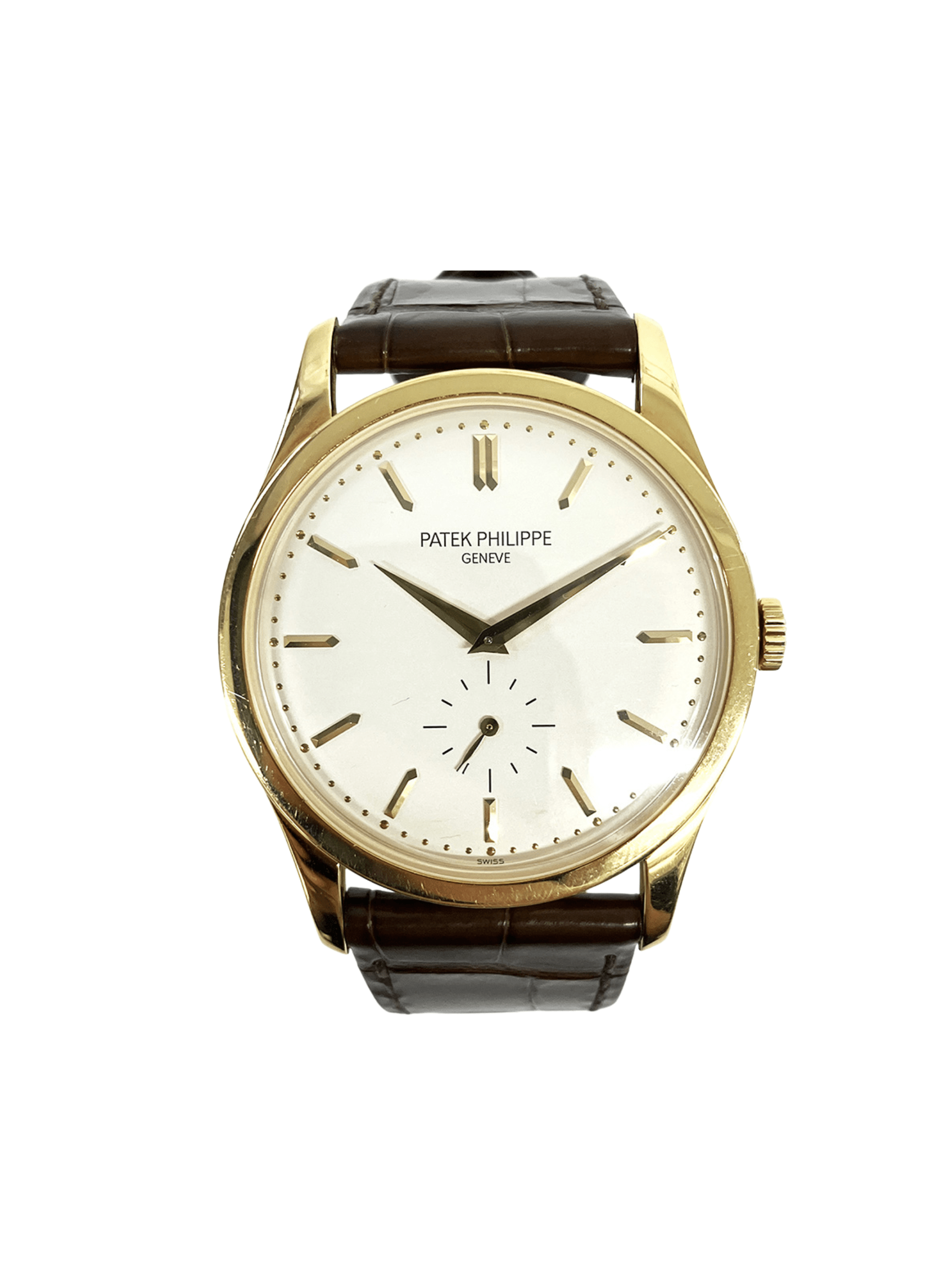 Patek Philippe Calatrava Yellow Gold White Dial Brown Crocodile Strap 5196J-001