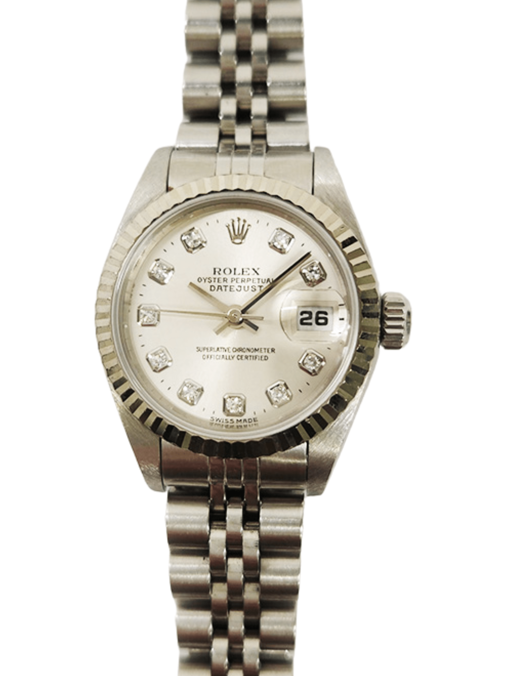 Rolex Lady-Datejust White Gold Silver Diamond Dial 69174 Bracelet