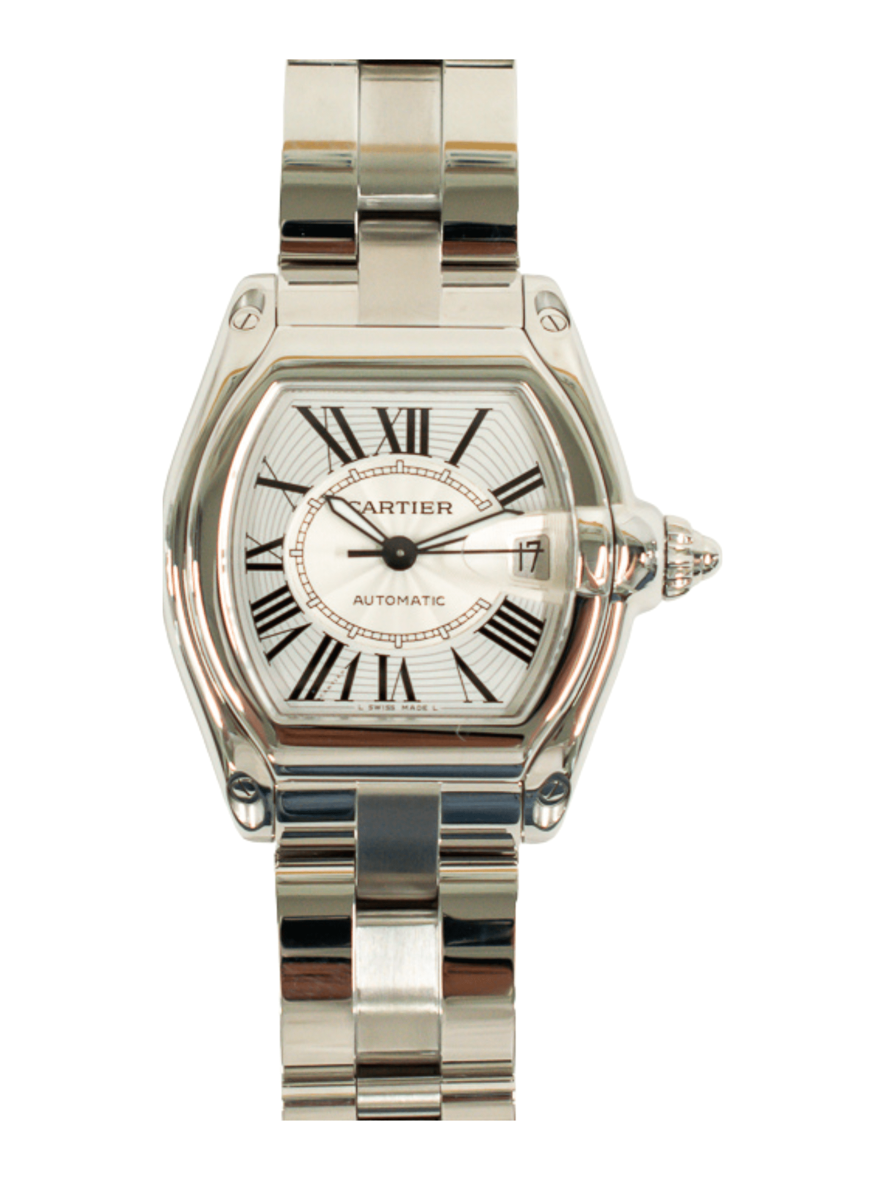 Cartier Roadster Stainless Steel White Roman Dial W62025V3 Bracelet