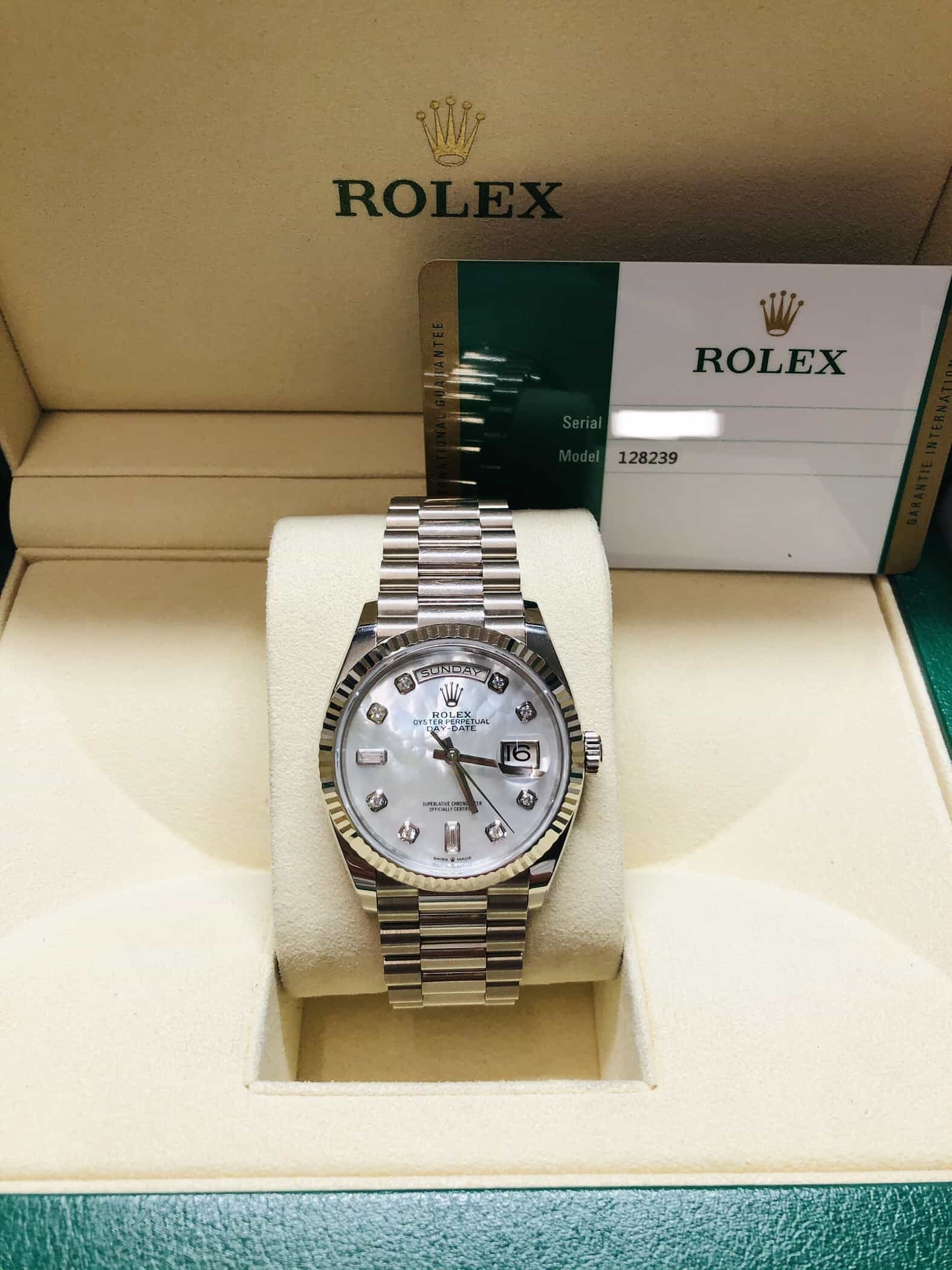 Rolex Day-Date 36mm Factory MOP Diamond Dial White Gold - WPB Watch CO